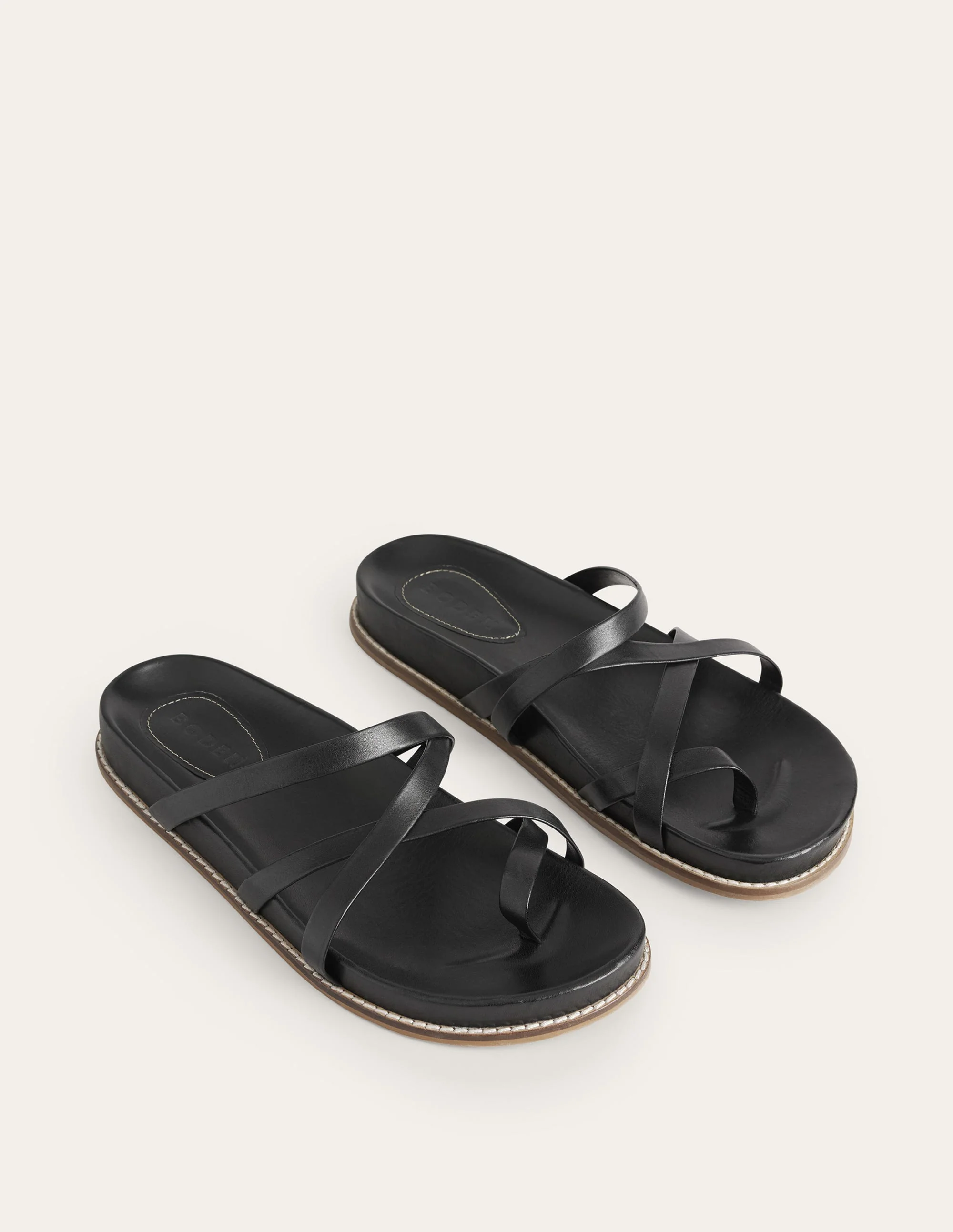Flache Sandalen mit bunten Riemchen-Schwarz, Leder - Image 2