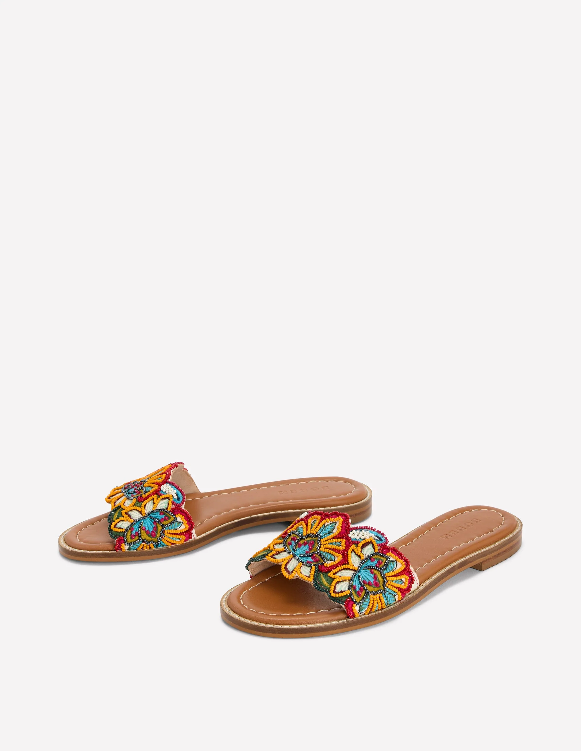 Flache Sandalen mit Perlenblume-Bunt, Blumenstickerei - Image 3