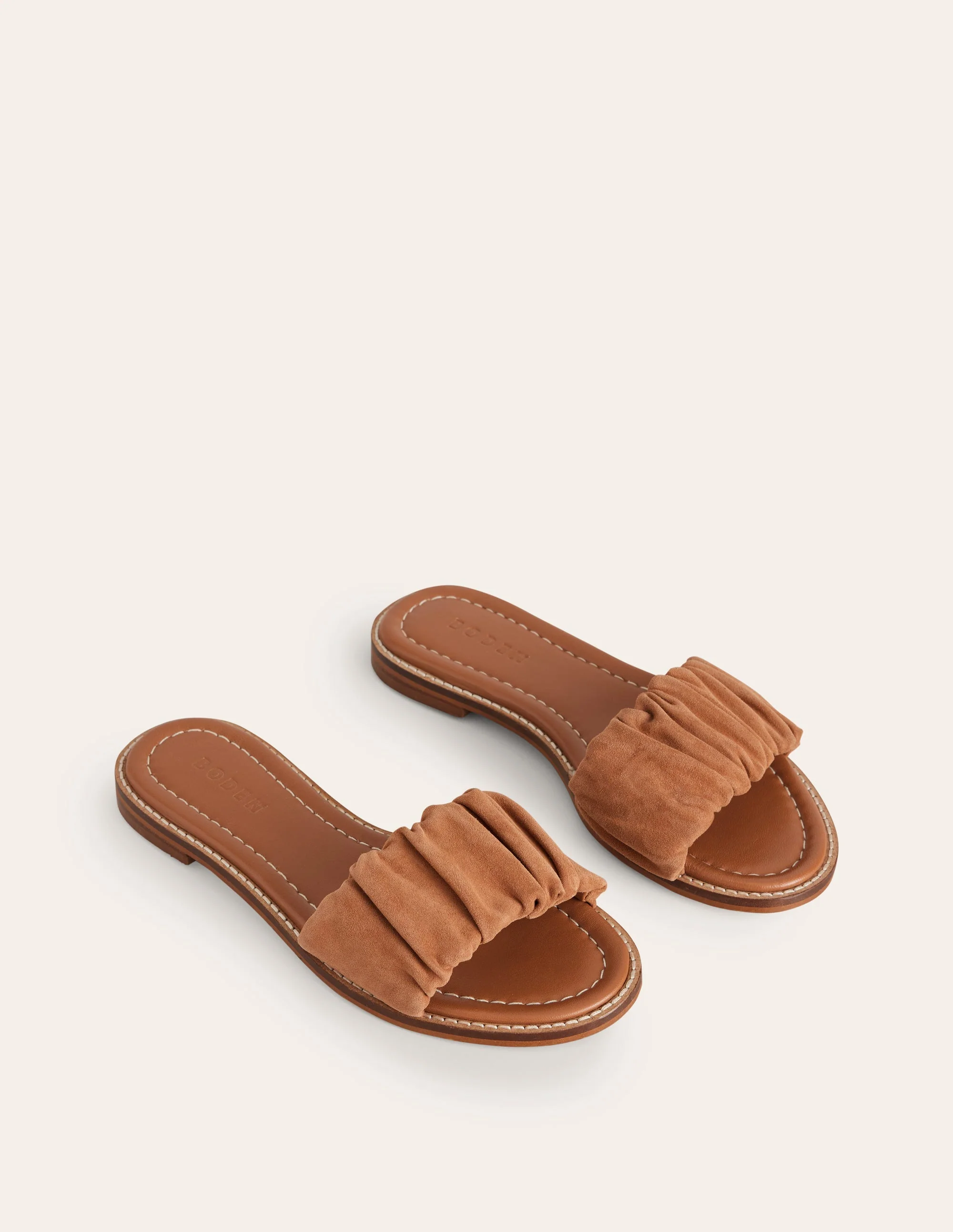 Flache Sandalen mit Raffung-Hellbraun - Image 3
