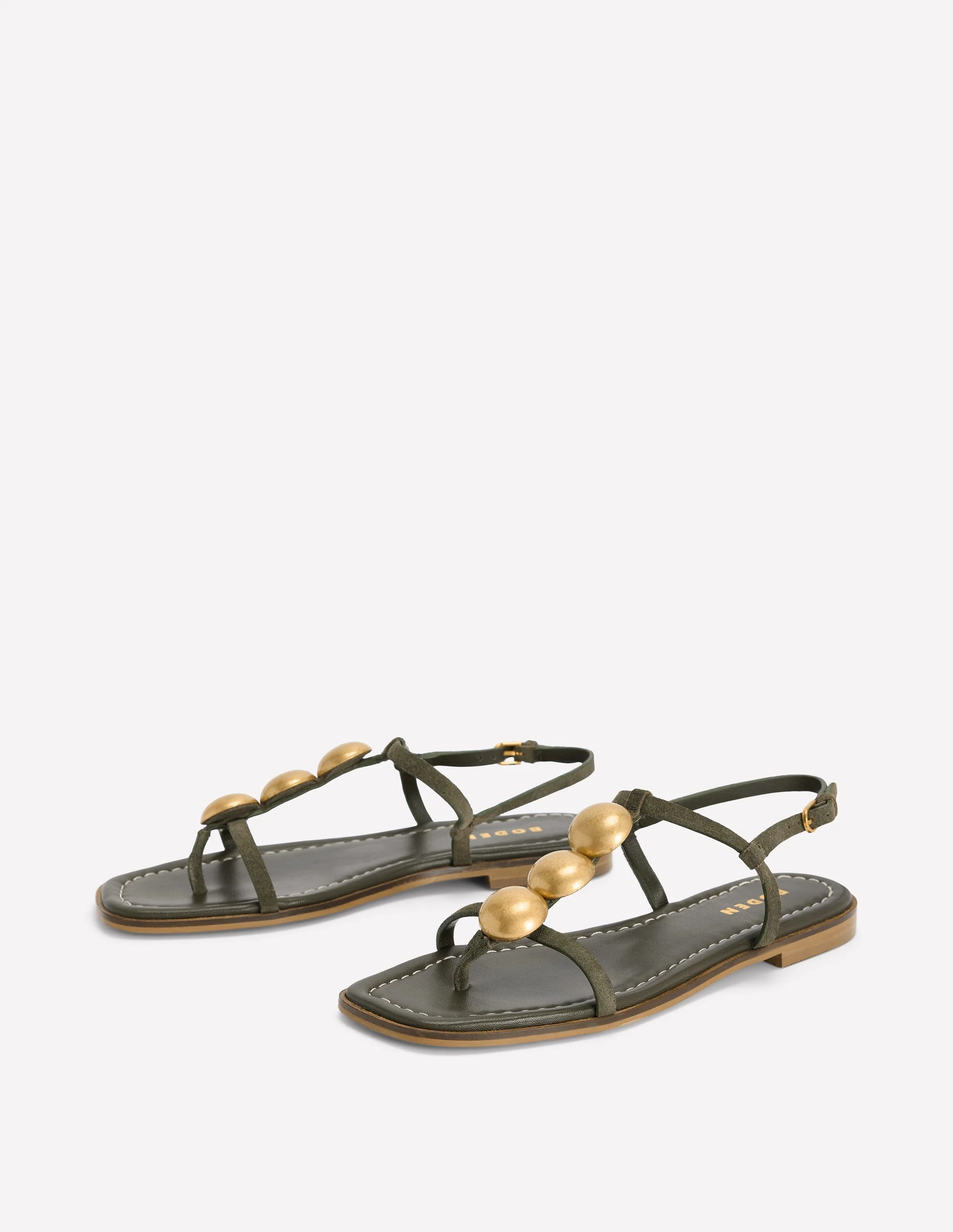 Flache Sandalen mit Scheibendetails-Dunkles Olivgrün - Image 3