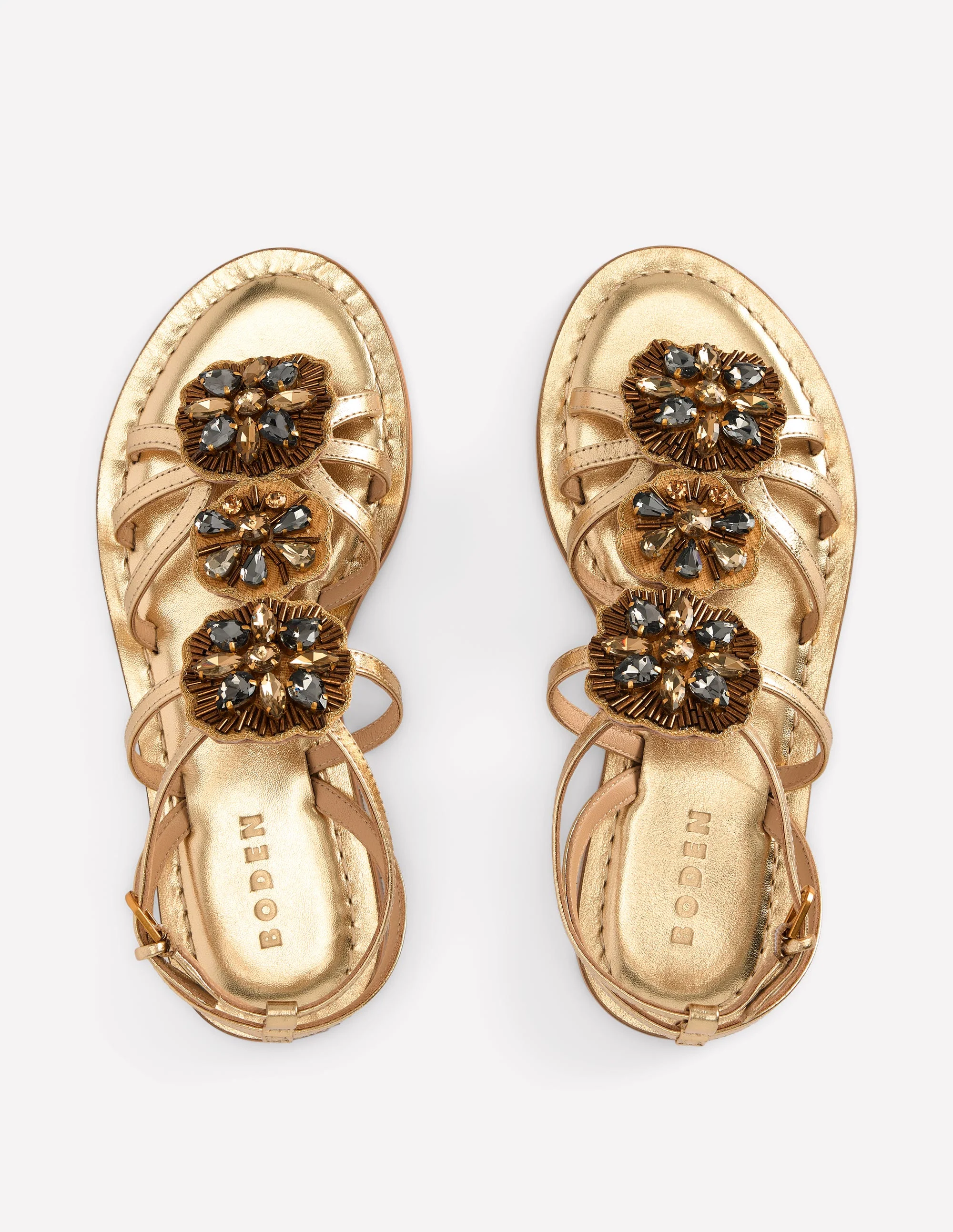 Flache Sandalen mit Schmucksteinen-Gold - Image 5