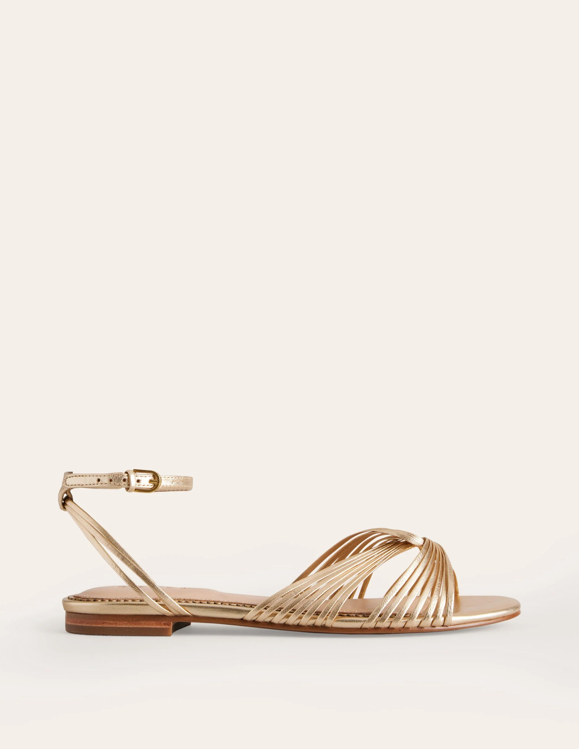 Flache Sandalen mit Twistdetail-Gold Metallic-Leder - Image 2