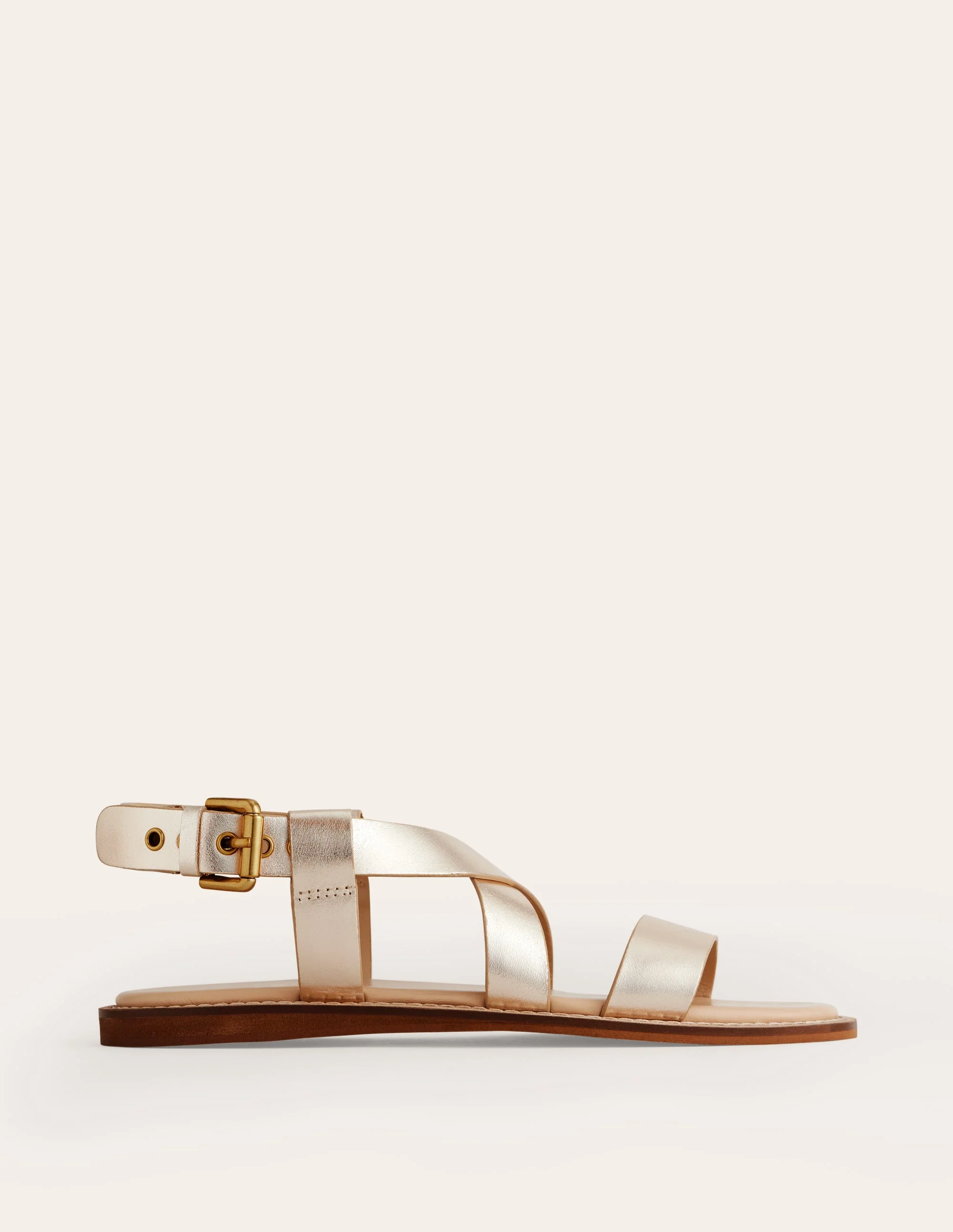 Flache Sandalen mit überkreuztem Riemen-Gold Leder - Image 3