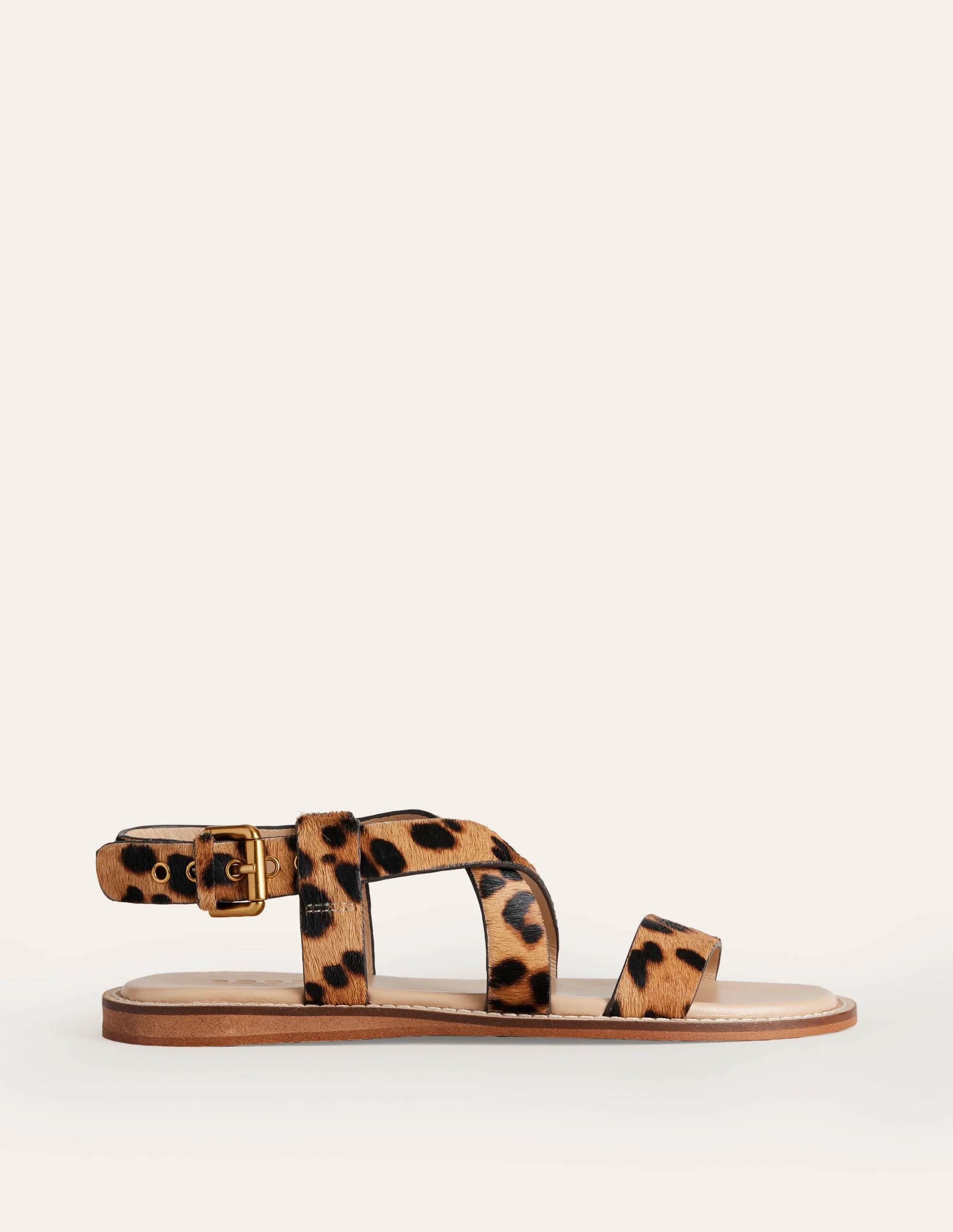 Flache Sandalen mit überkreuztem Riemen-Klassisches Leopardenmuster Ponyhaar - Image 2
