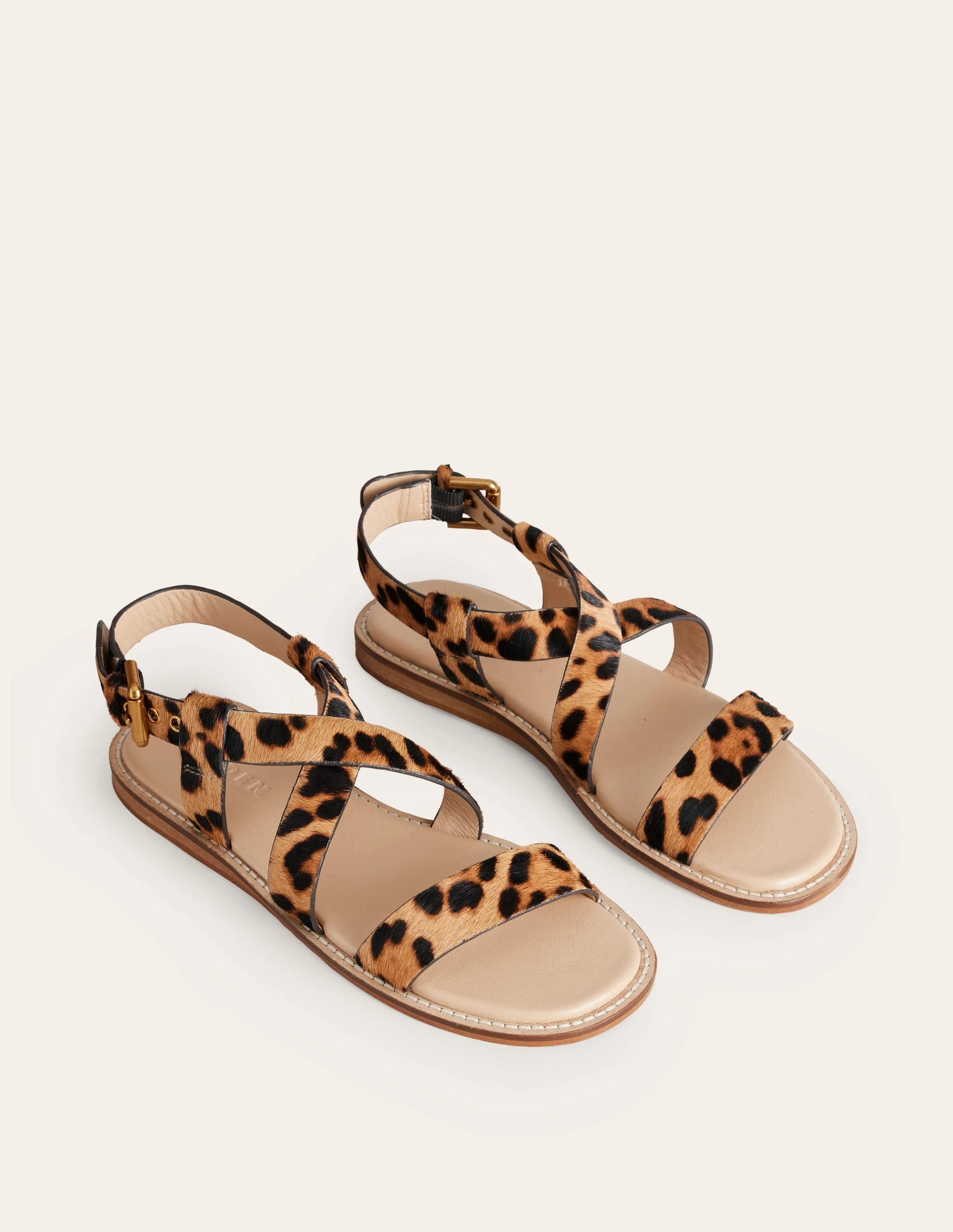 Flache Sandalen mit überkreuztem Riemen-Klassisches Leopardenmuster Ponyhaar - Image 3
