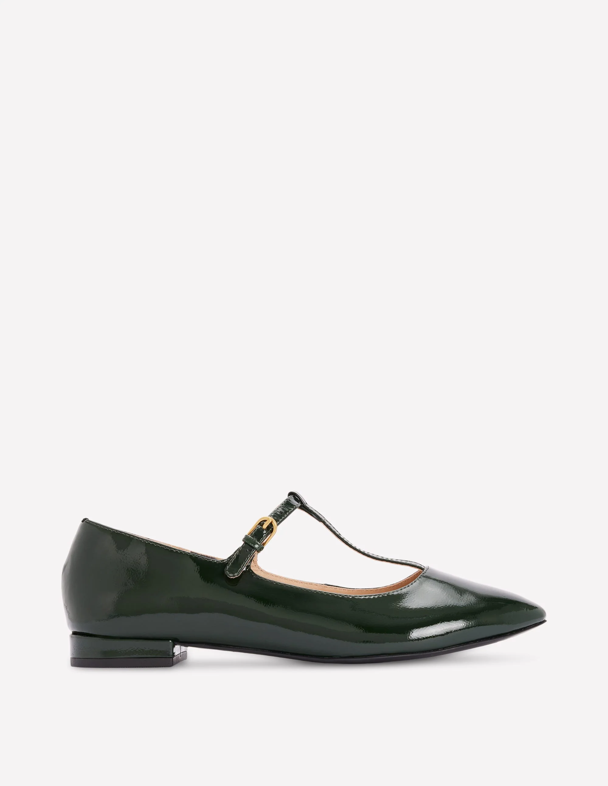 Flache Schuhe mit runder Zehenpartie und T-Steg-Grün Lackleder