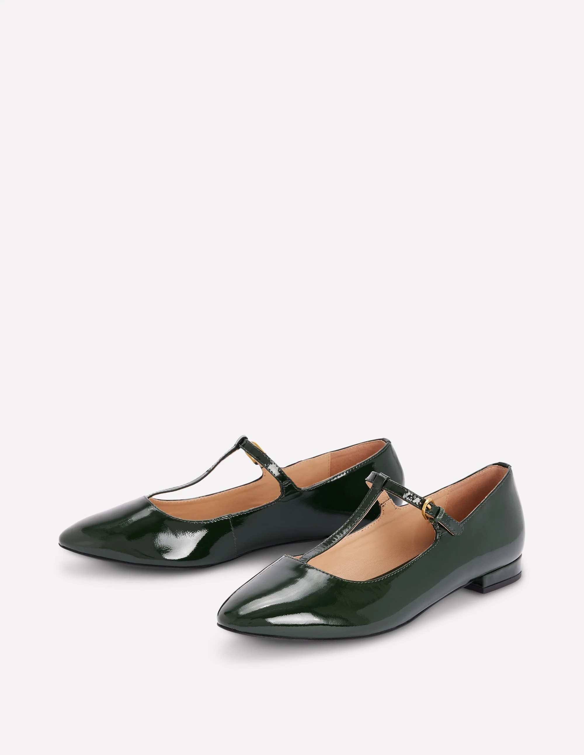 Flache Schuhe mit runder Zehenpartie und T-Steg-Grün Lackleder - Image 3
