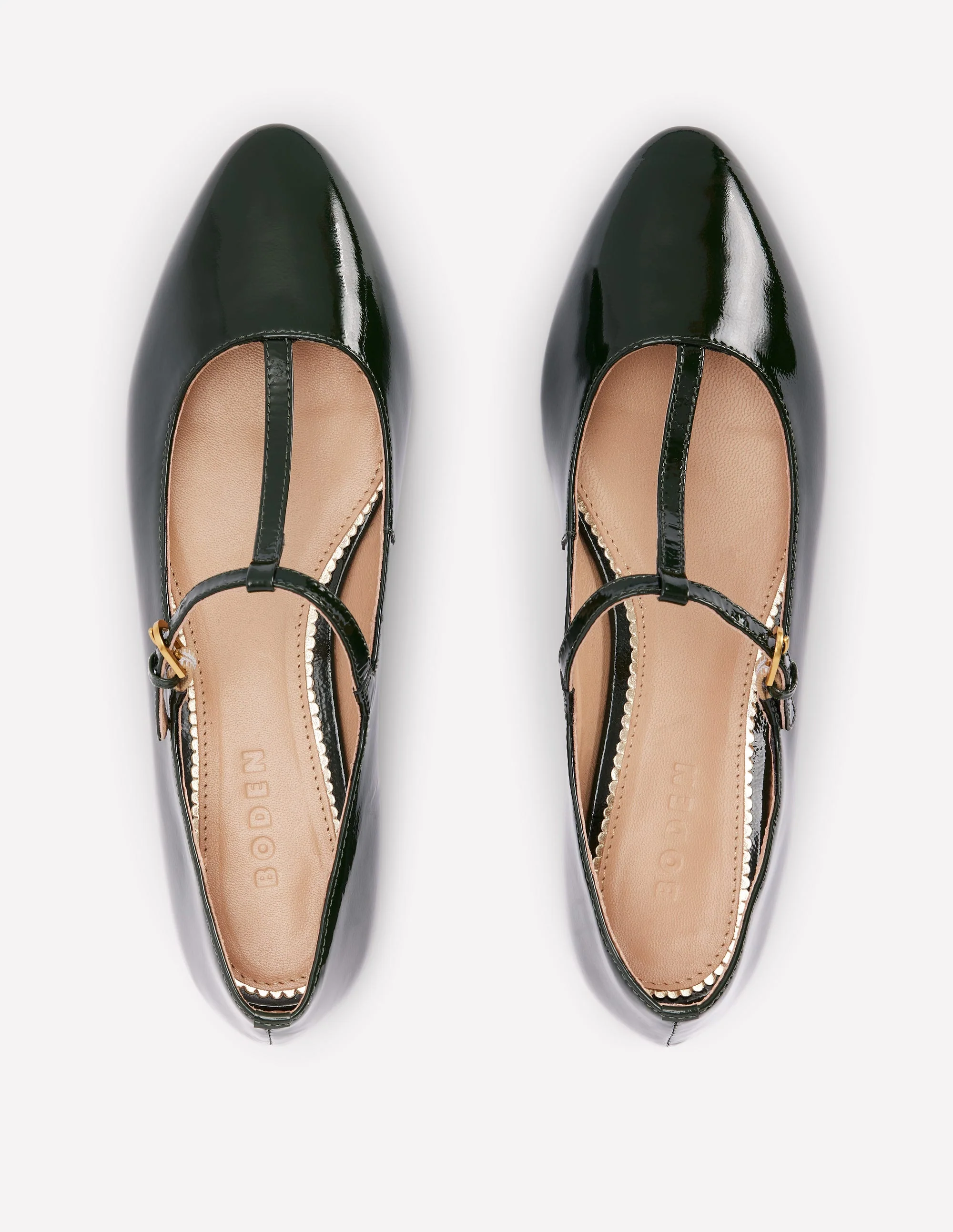 Flache Schuhe mit runder Zehenpartie und T-Steg-Grün Lackleder - Image 5