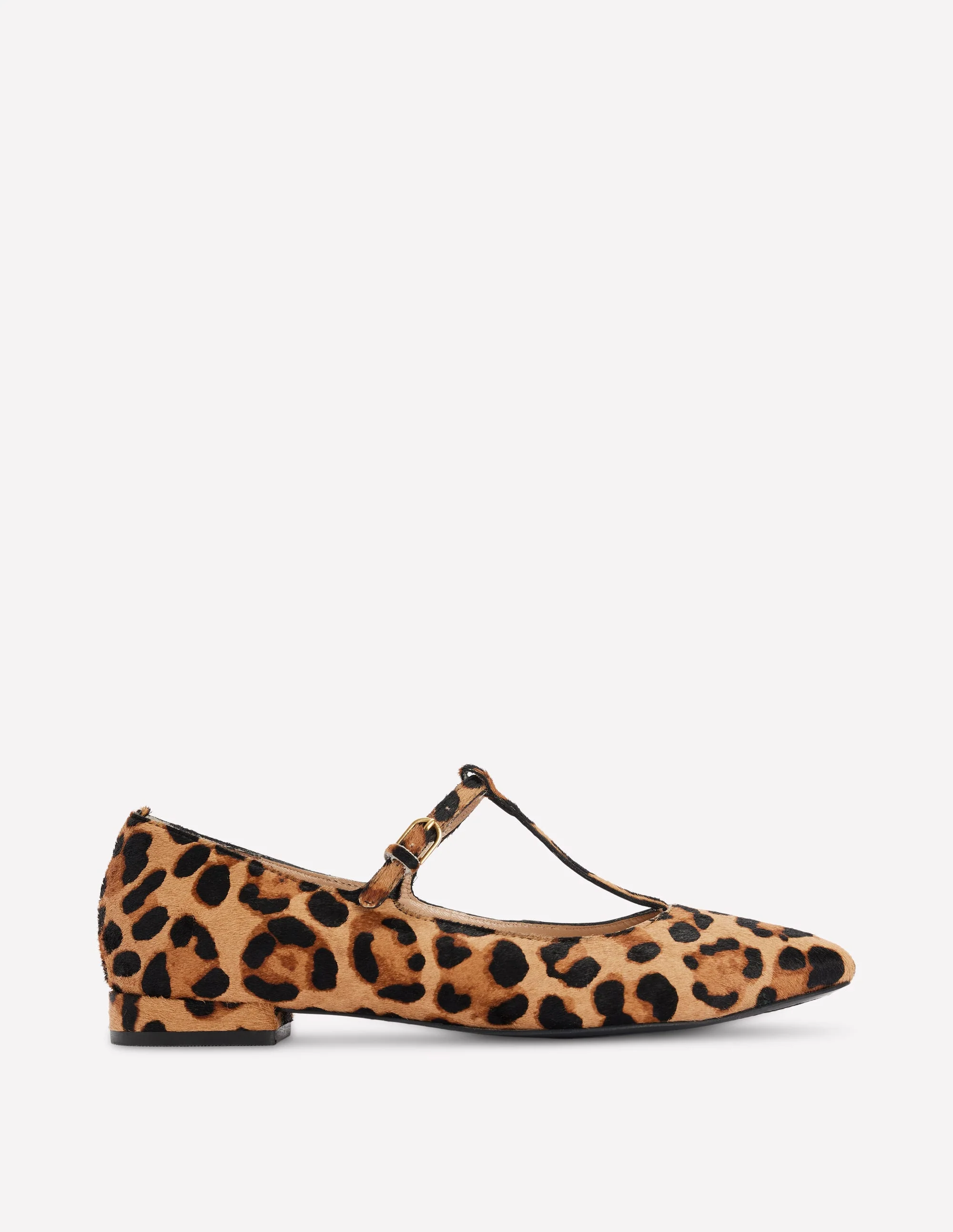 Flache Schuhe mit runder Zehenpartie und T-Steg-Mohair, Leopardenmuster