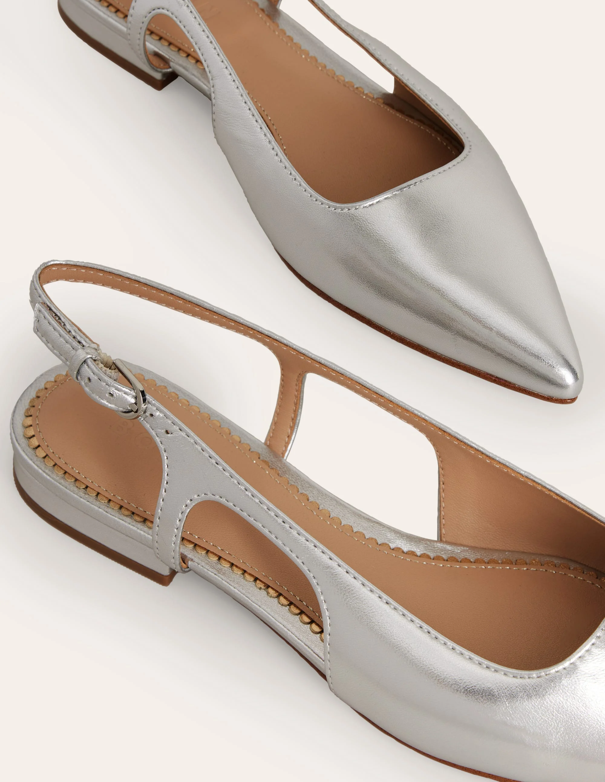 Flache Slingback-Sandalen-Silber Leder - Image 4