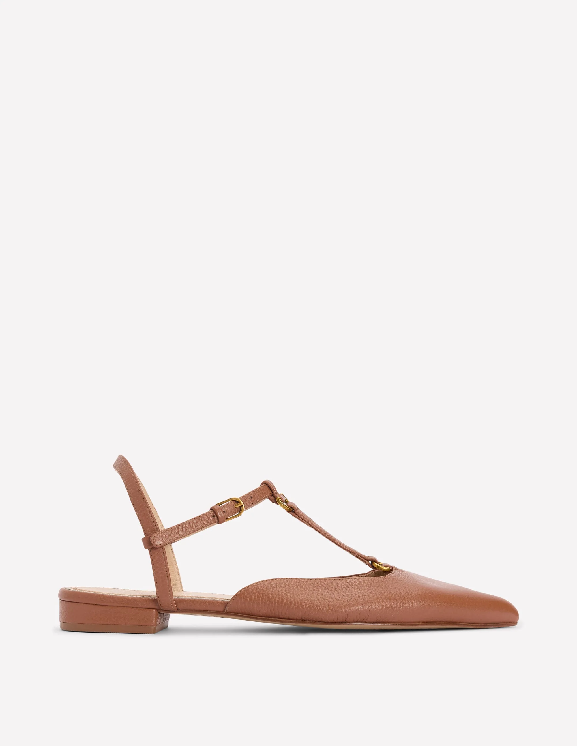 Flache, spitze Schuhe mit T-Steg-Hellbraun