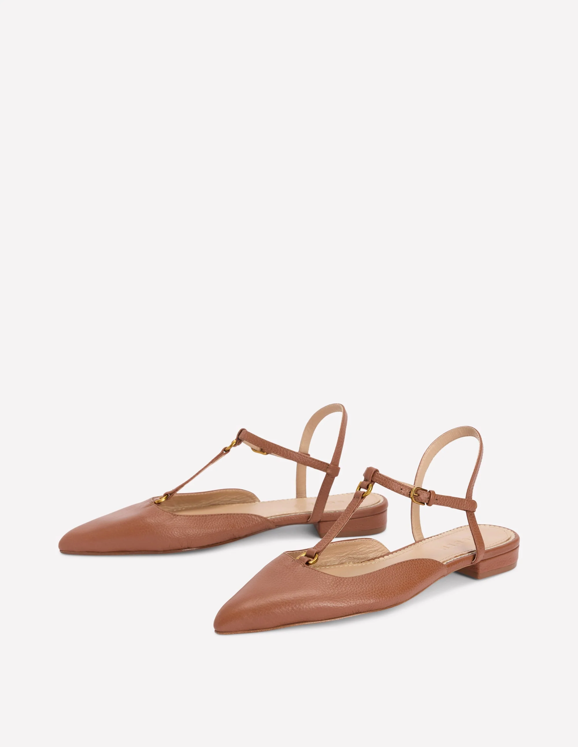 Flache, spitze Schuhe mit T-Steg-Hellbraun - Image 3
