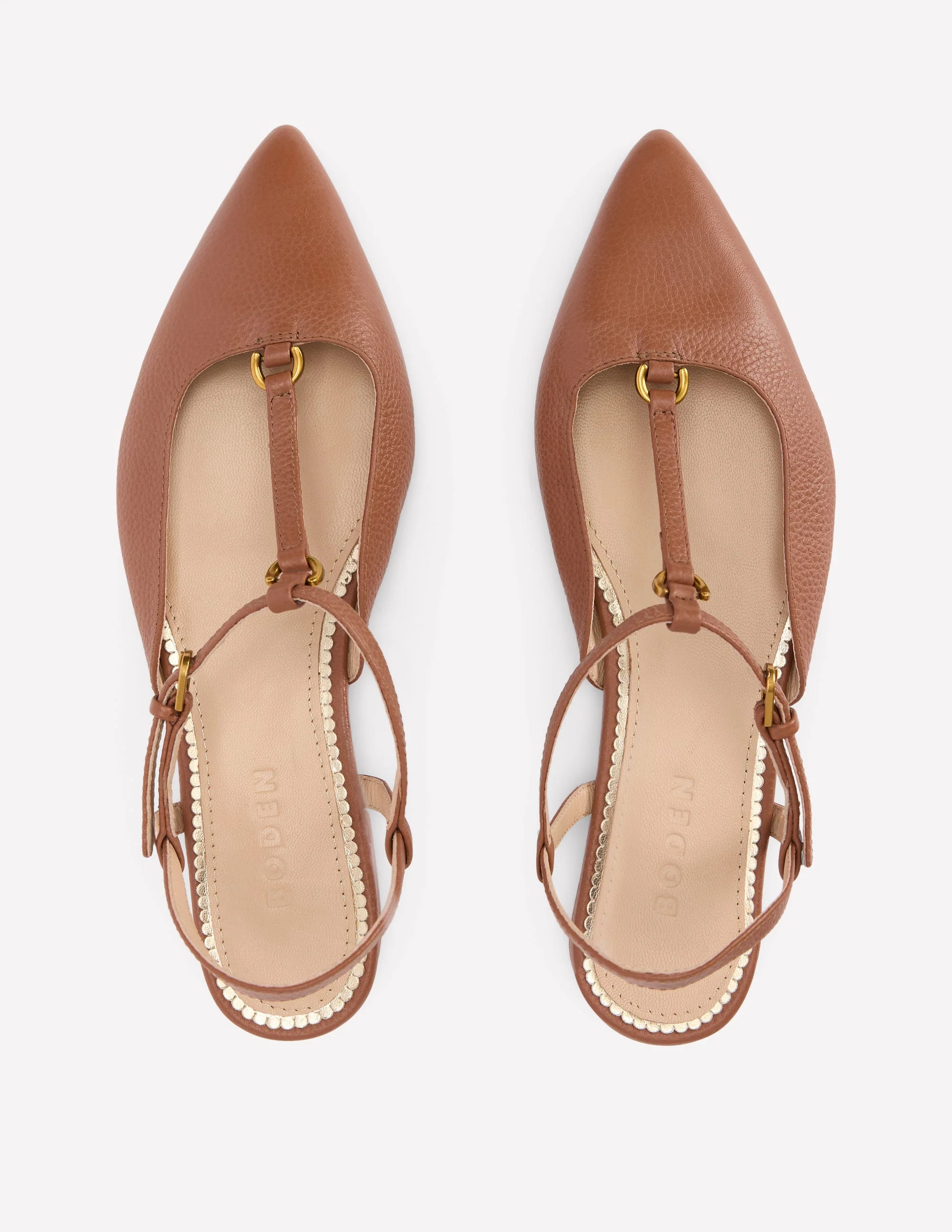 Flache, spitze Schuhe mit T-Steg-Hellbraun - Image 5