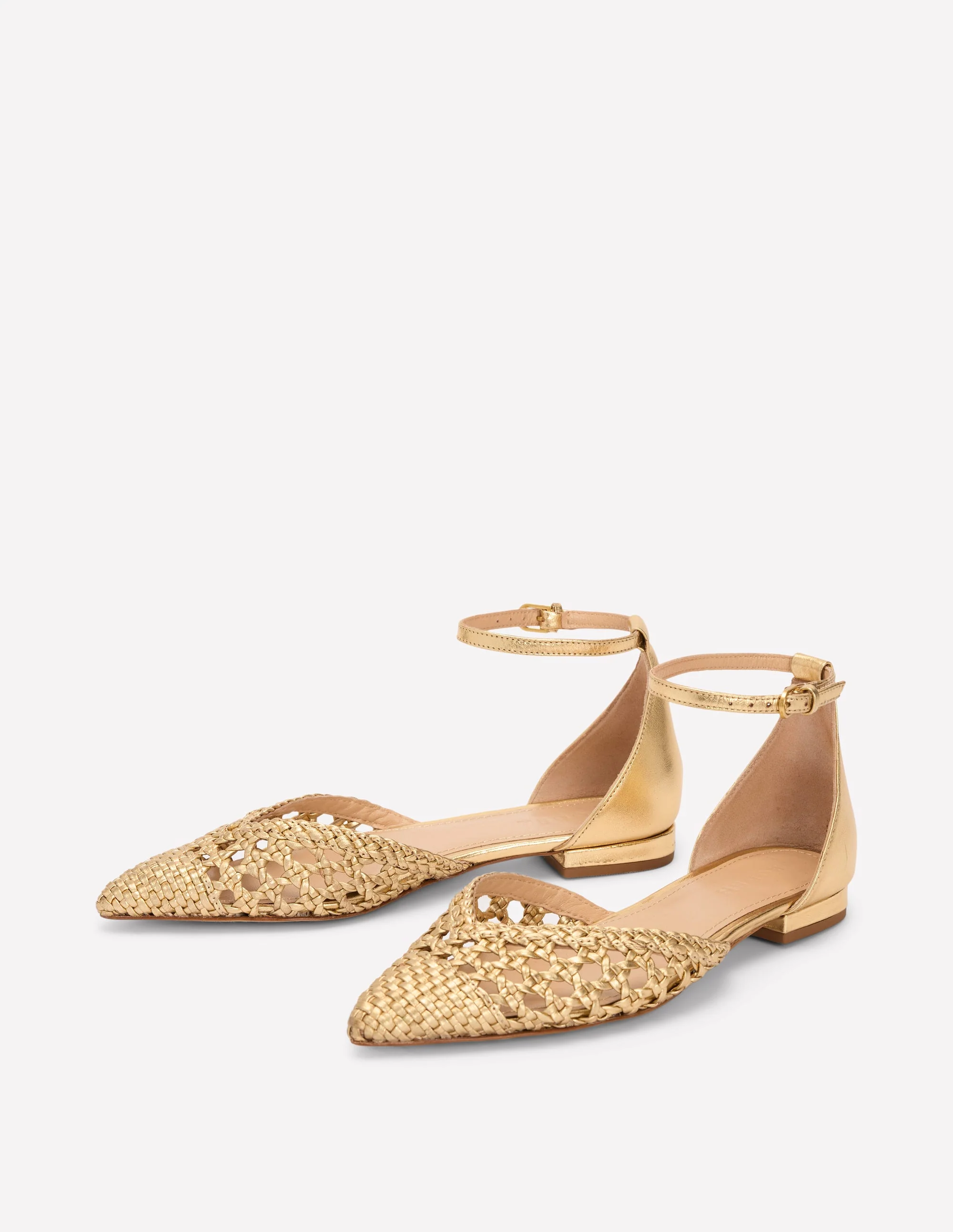 Flache, spitze Schuhe mit Zehenkappe-Gold Gewebtes Leder - Image 3