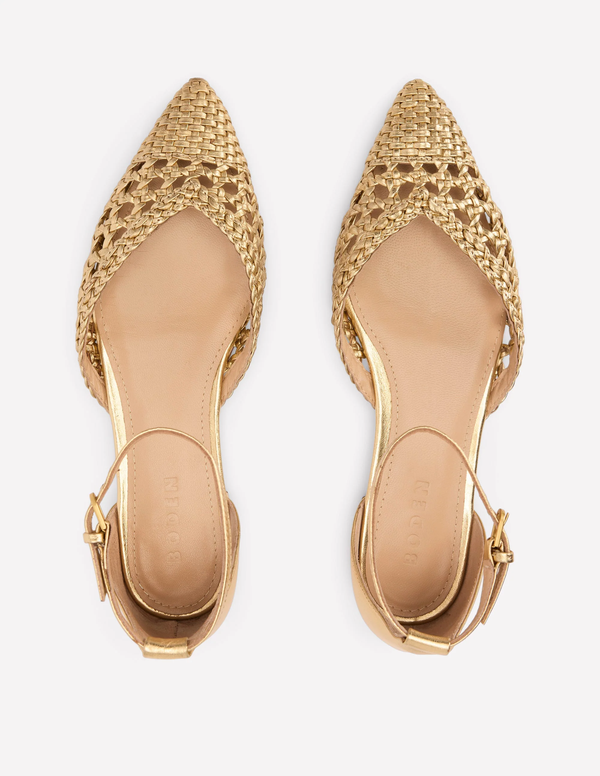 Flache, spitze Schuhe mit Zehenkappe-Gold Gewebtes Leder - Image 5