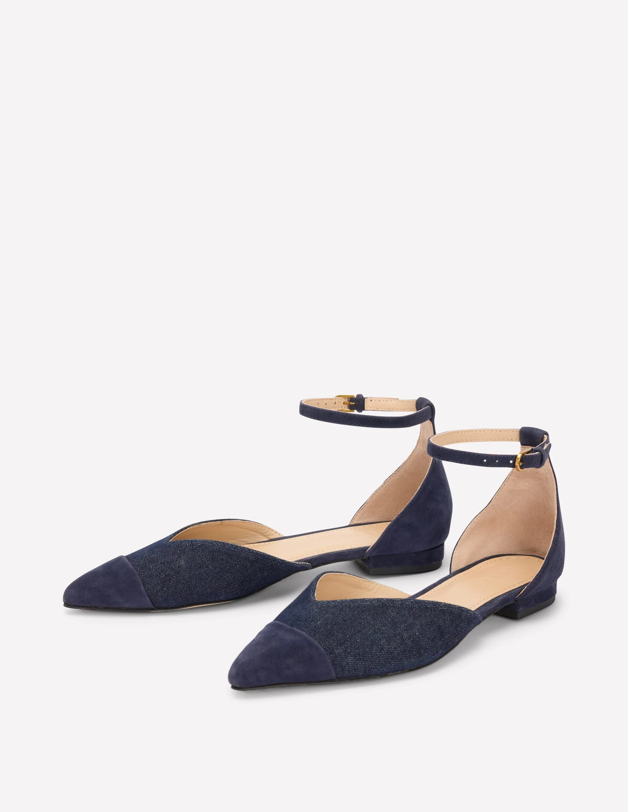 Flache, spitze Schuhe mit Zehenkappe-Marineblaues Wildleder/Denim - Image 3