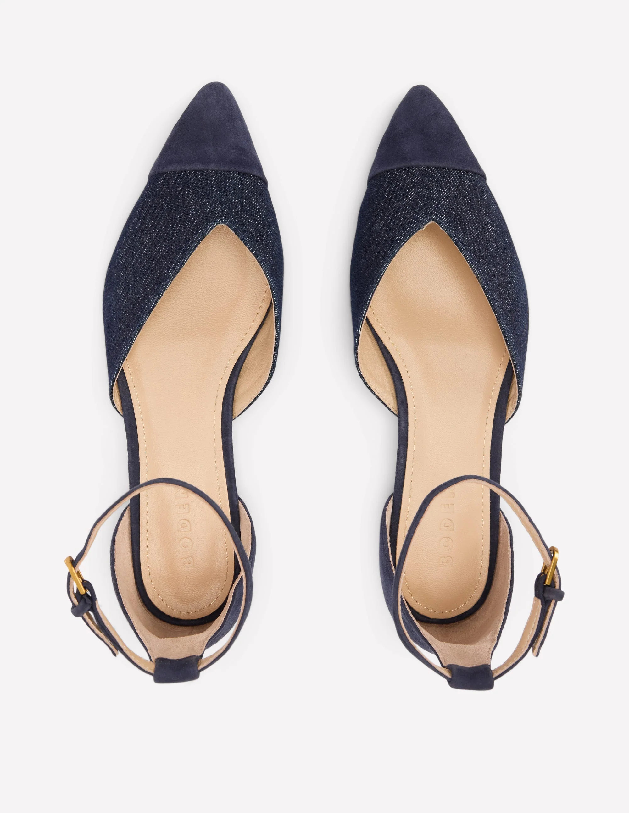 Flache, spitze Schuhe mit Zehenkappe-Marineblaues Wildleder/Denim - Image 5