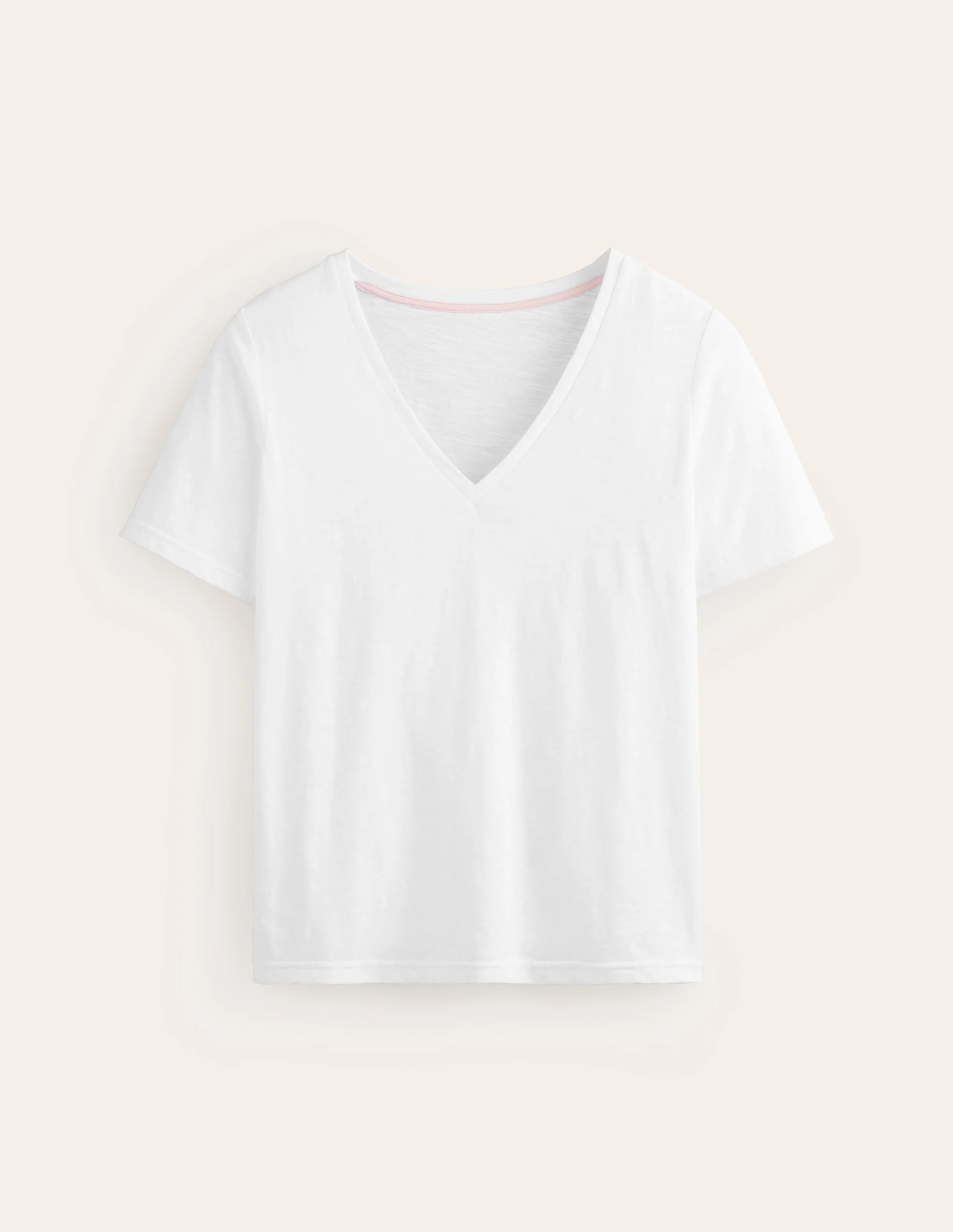 Flammgarn-T-Shirt mit V-Ausschnitt und regulärer Passform-Weiß - Image 5