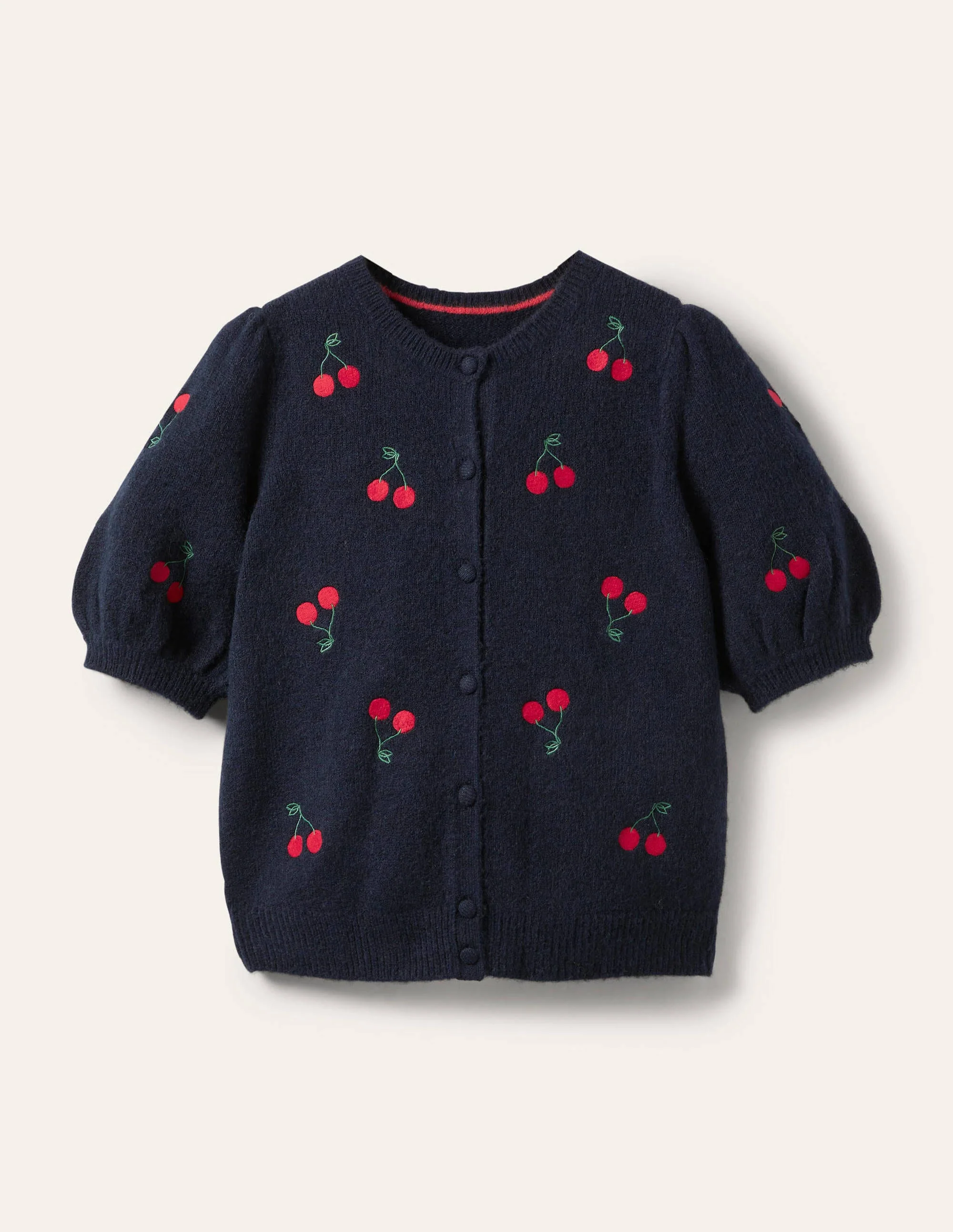 Flauschiger Cardigan mit Stickerei-Navy, Kirschen - Image 6