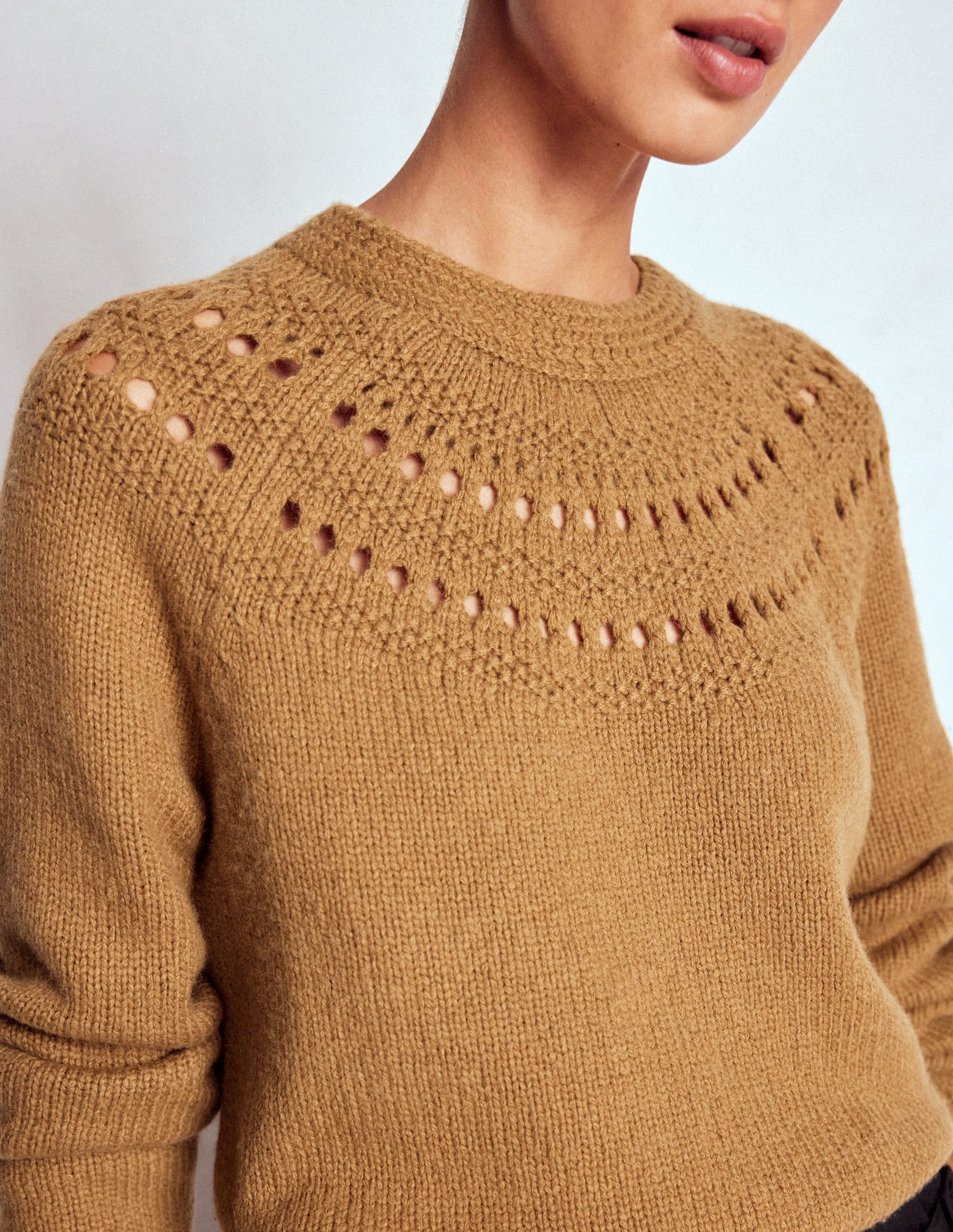 Flauschiger Grobstrickpullover-Camel Meliert - Image 2