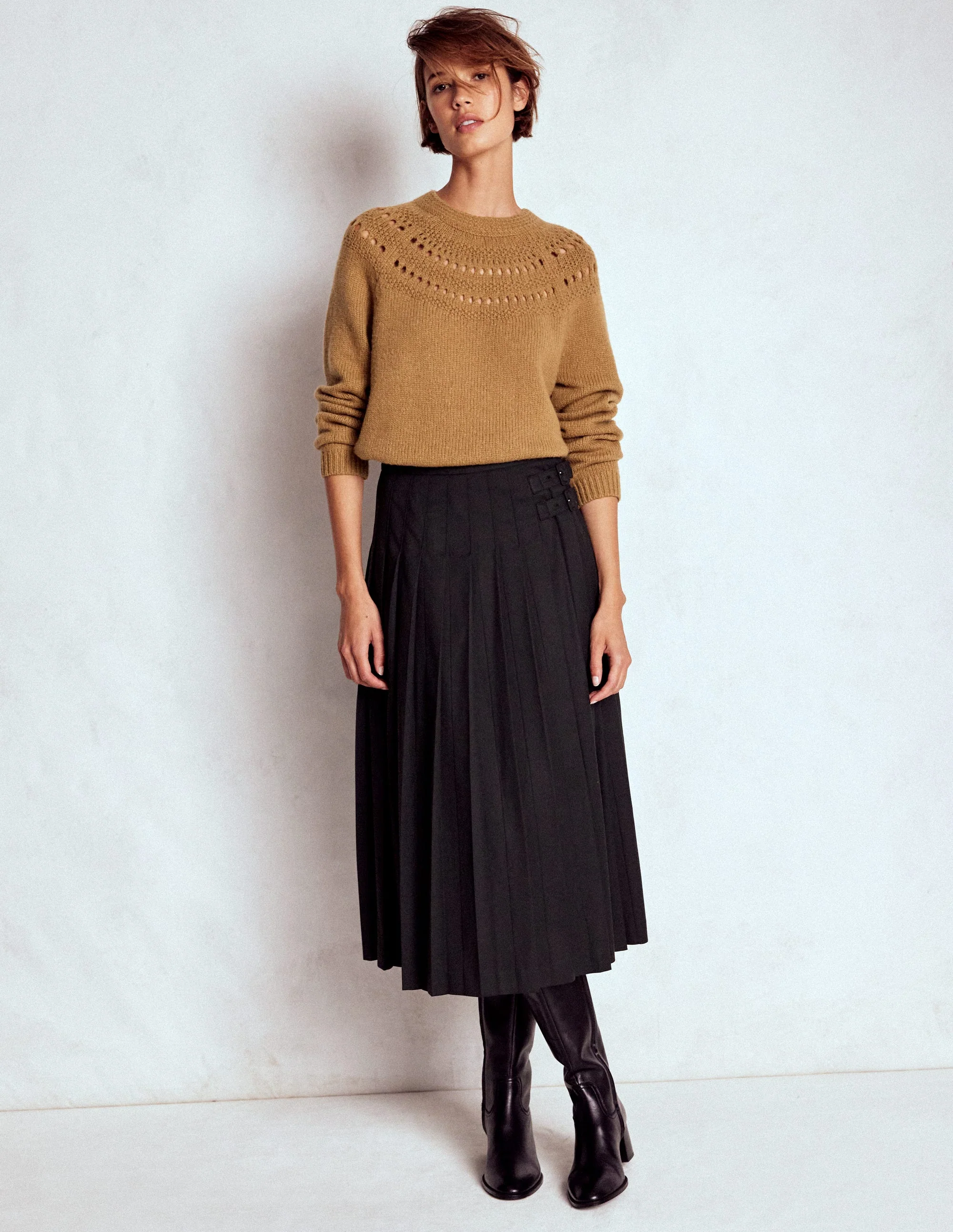 Flauschiger Grobstrickpullover-Camel Meliert - Image 4
