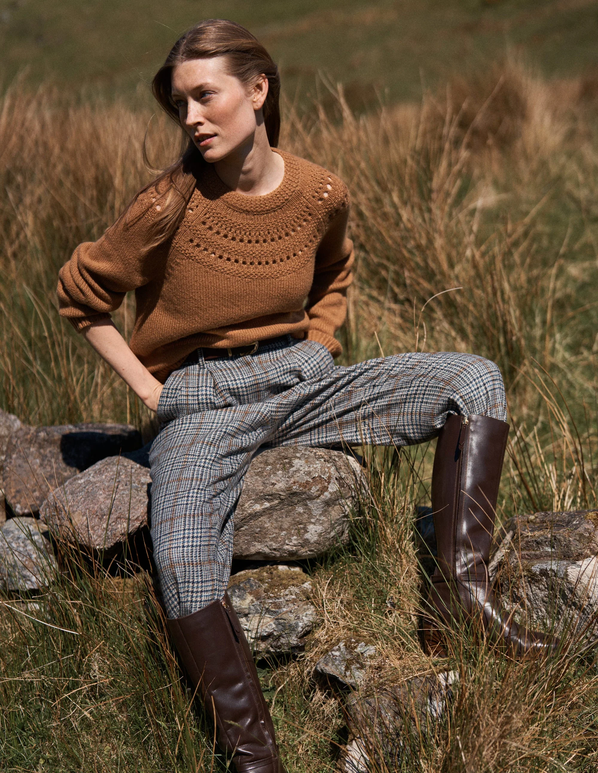 Flauschiger Grobstrickpullover-Camel Meliert - Image 5