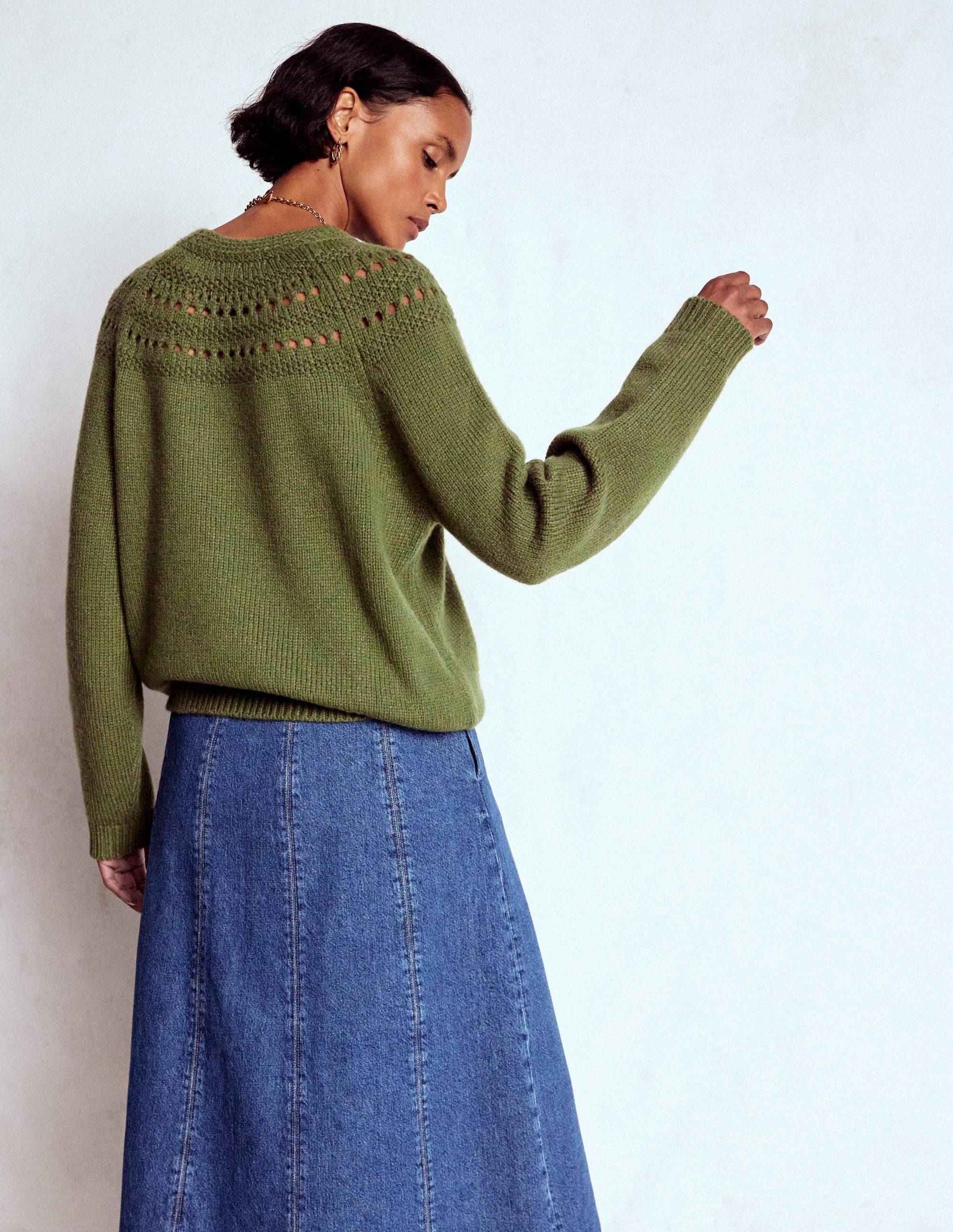 Flauschiger Grobstrickpullover-Waldgrün - Image 3