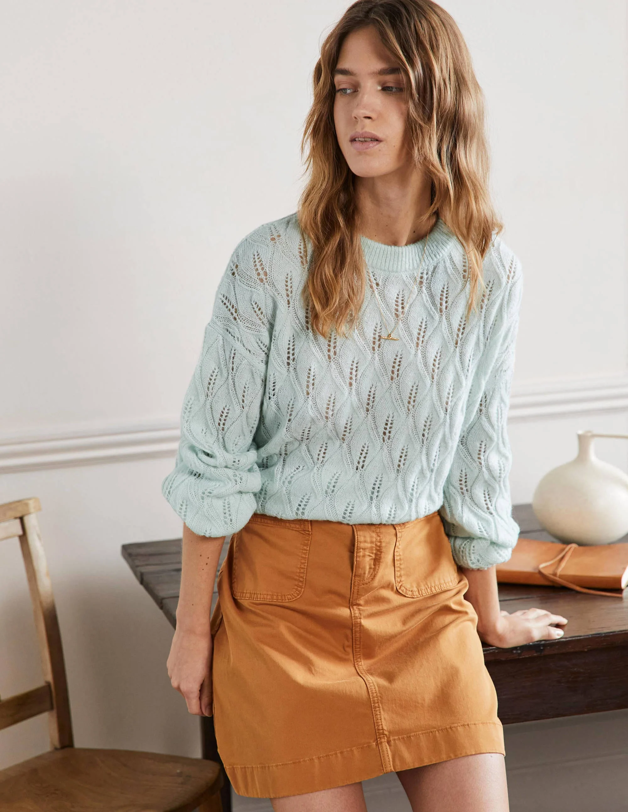 Flauschiger Pointelle-Pullover-Avocadogrün