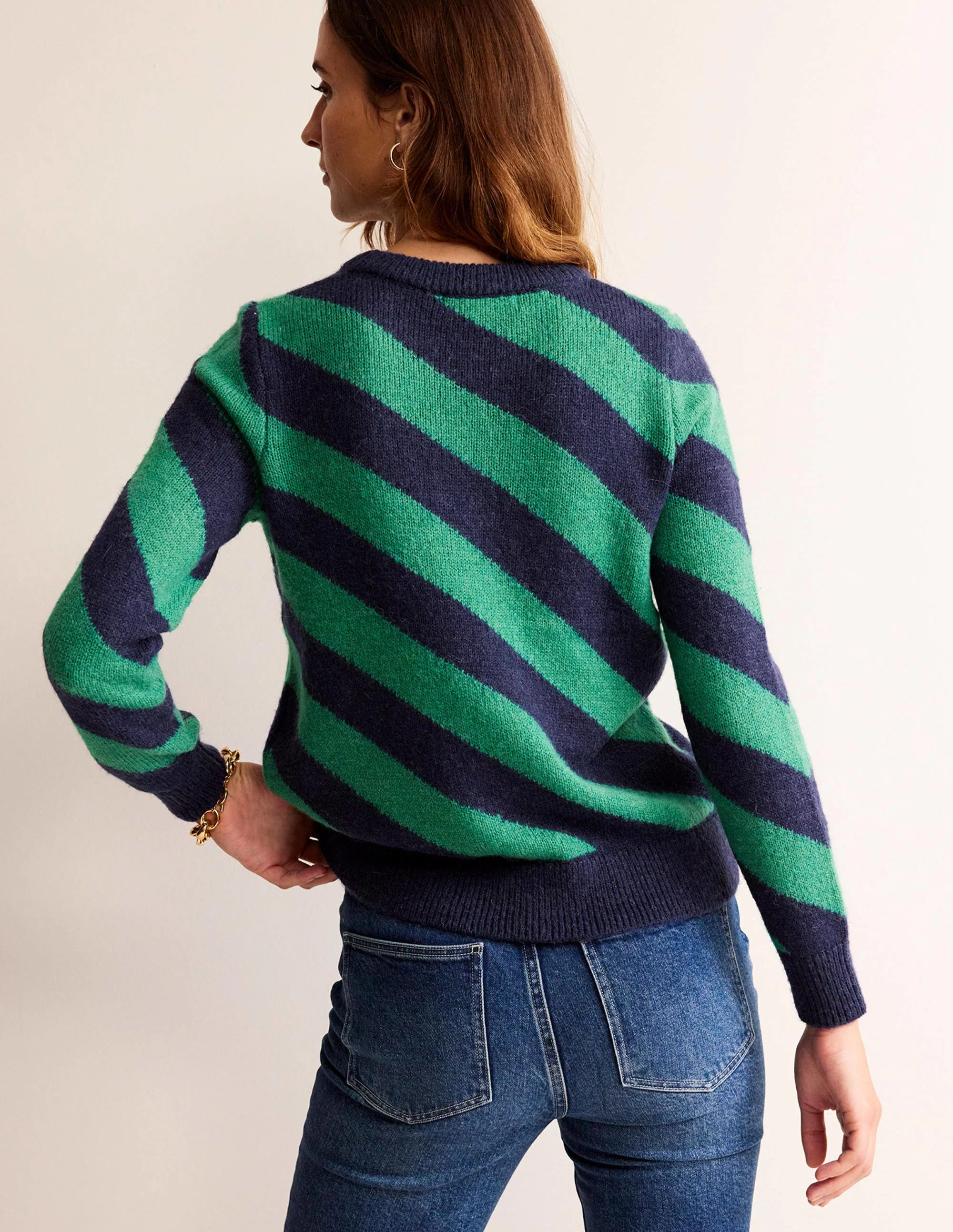 Flauschiger Pullover mit diagonalen Streifen-Grün/Marineblau gestreift - Image 3