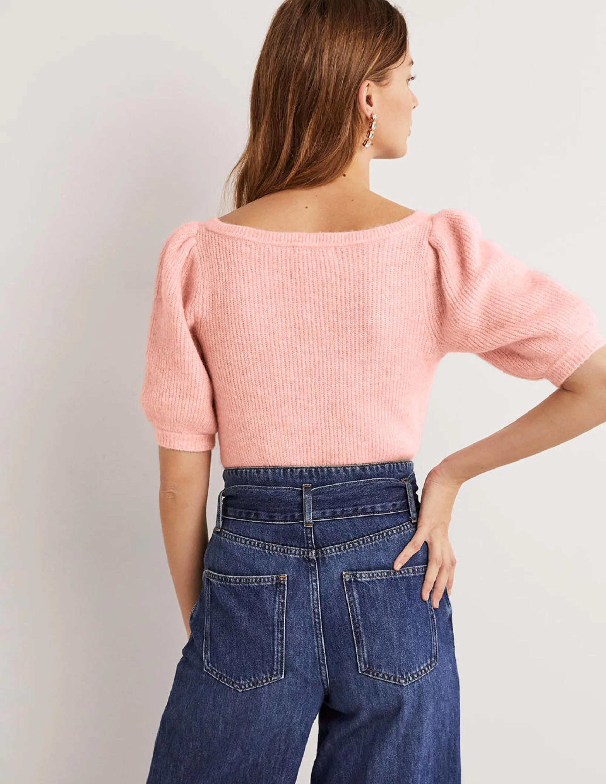 Flauschiger Pullover mit eckigem Ausschnitt-Eisrosa - Image 3
