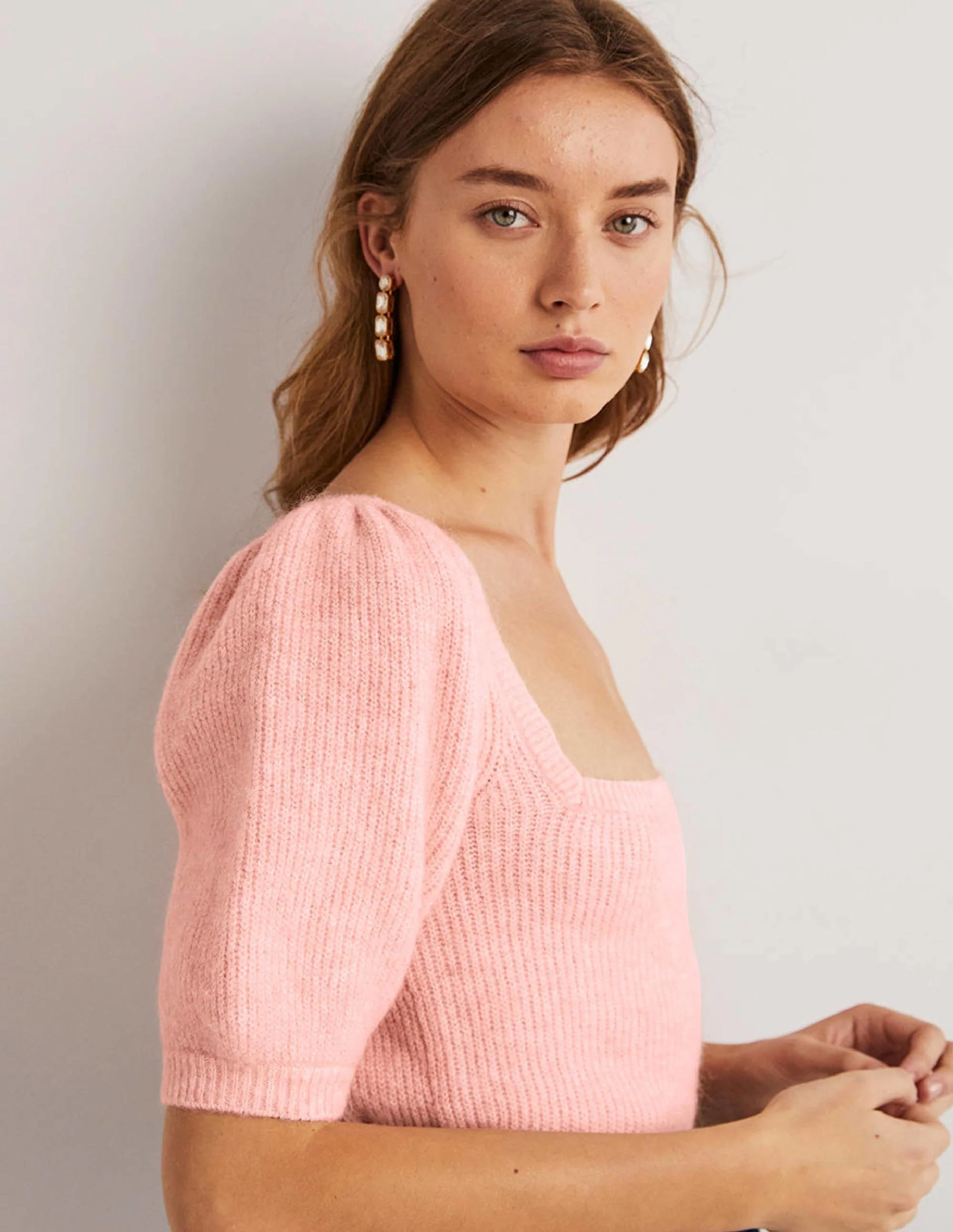 Flauschiger Pullover mit eckigem Ausschnitt-Eisrosa - Image 4