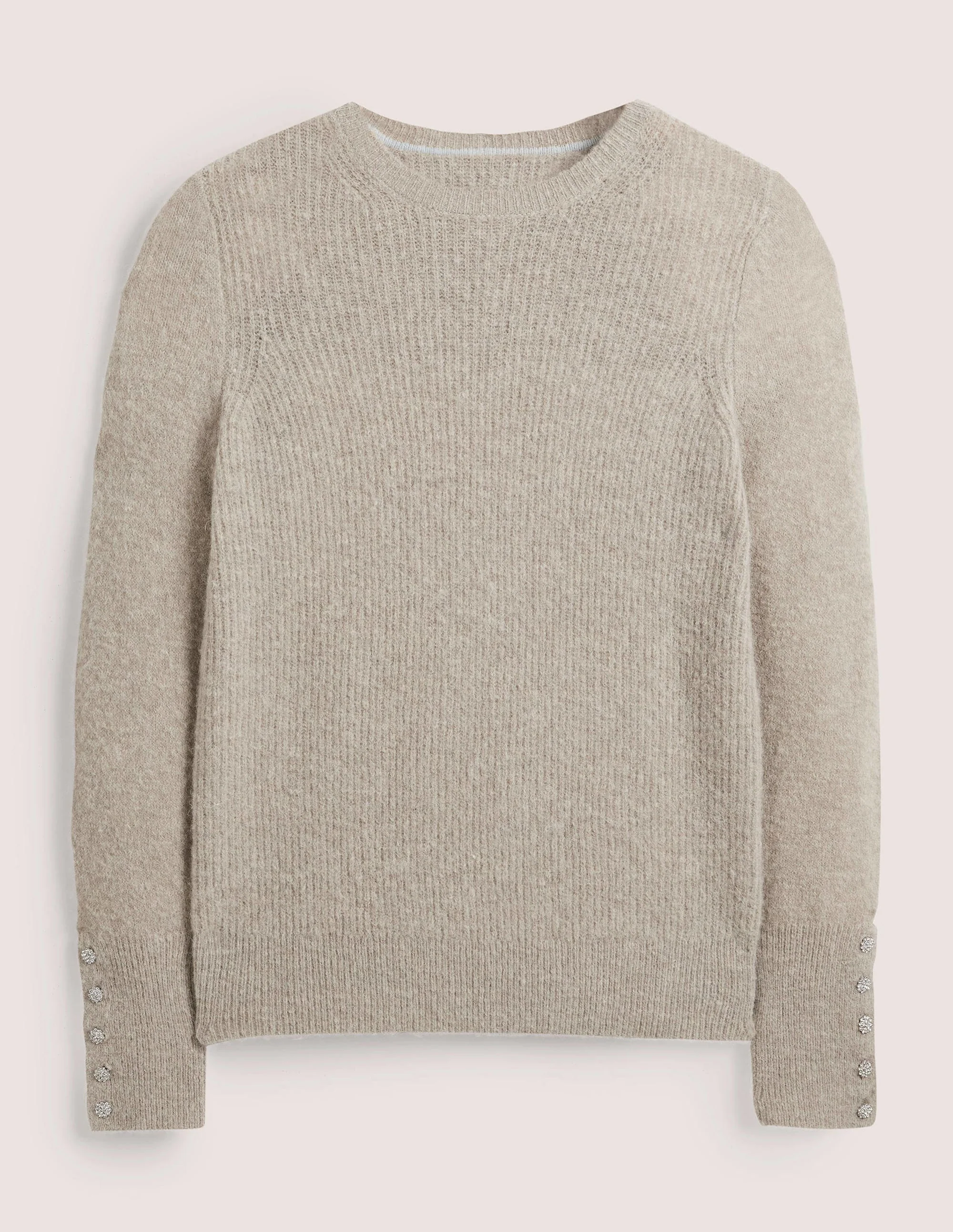 Flauschiger Pullover mit Schmucksteinknöpfen-Nerzbraun Melange - Image 6