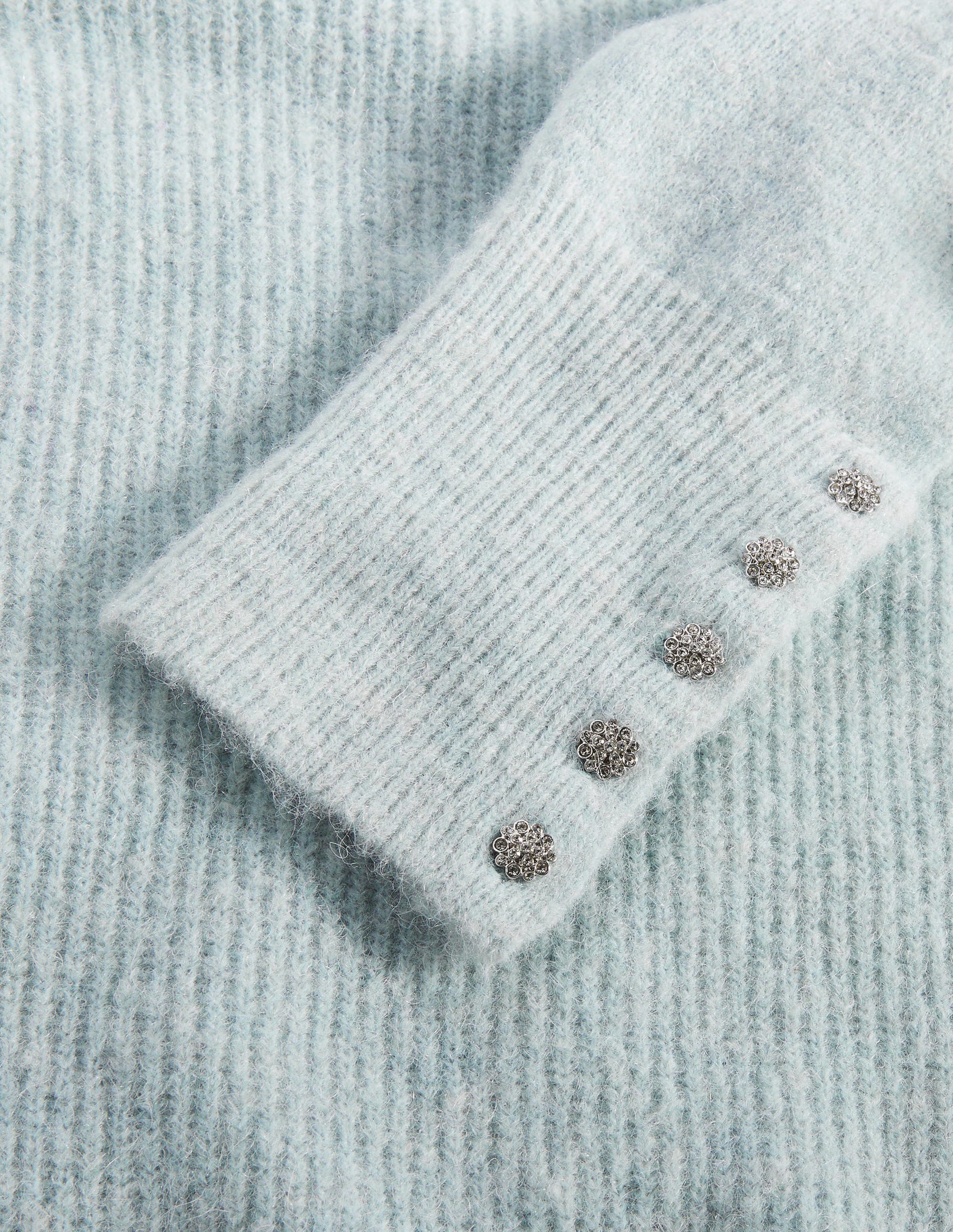 Flauschiger Pullover mit Schmucksteinknöpfen-Surfblau - Image 6
