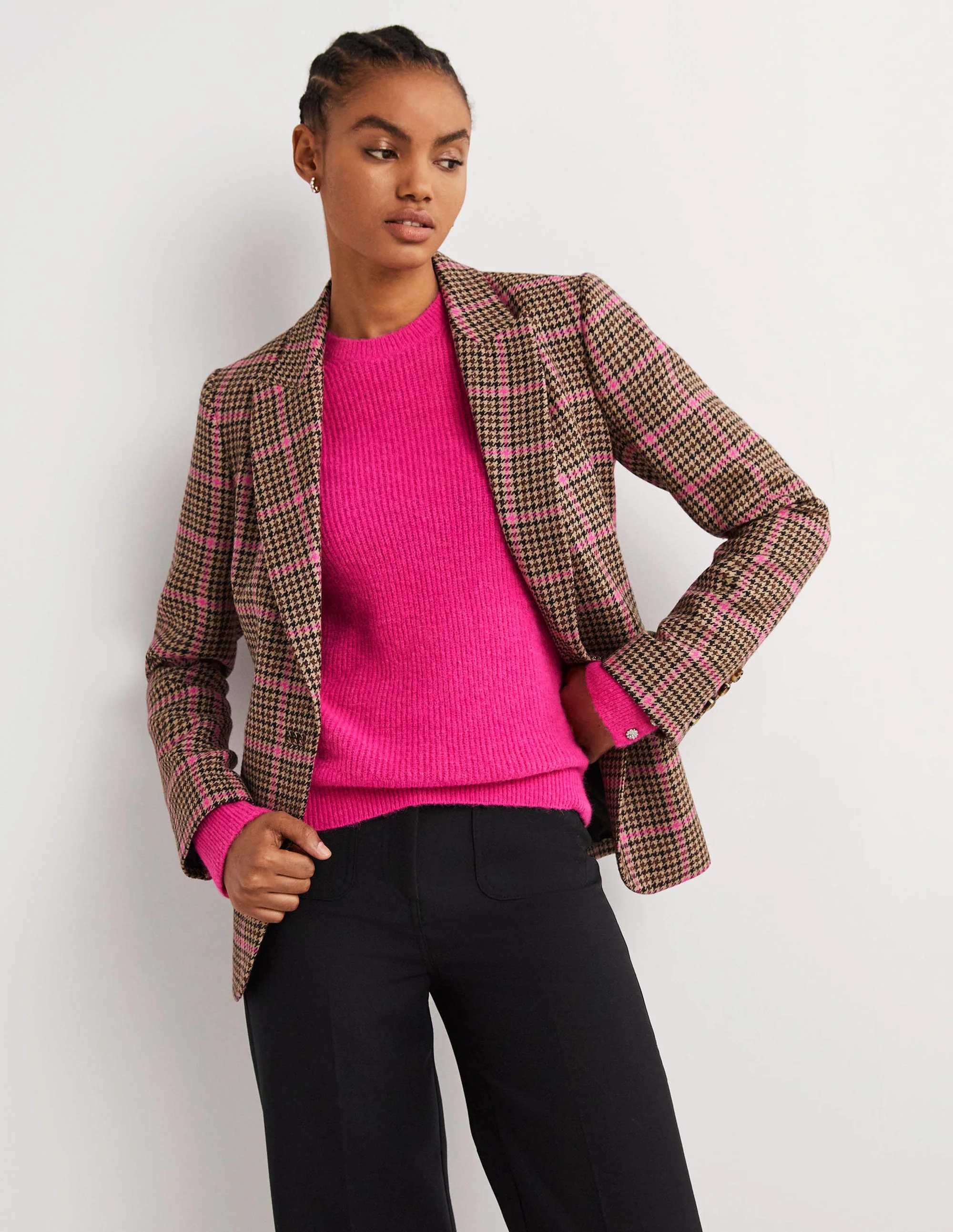 Flauschiger Pullover mit Schmucksteinknöpfen-Wassermelonenrosa - Image 4