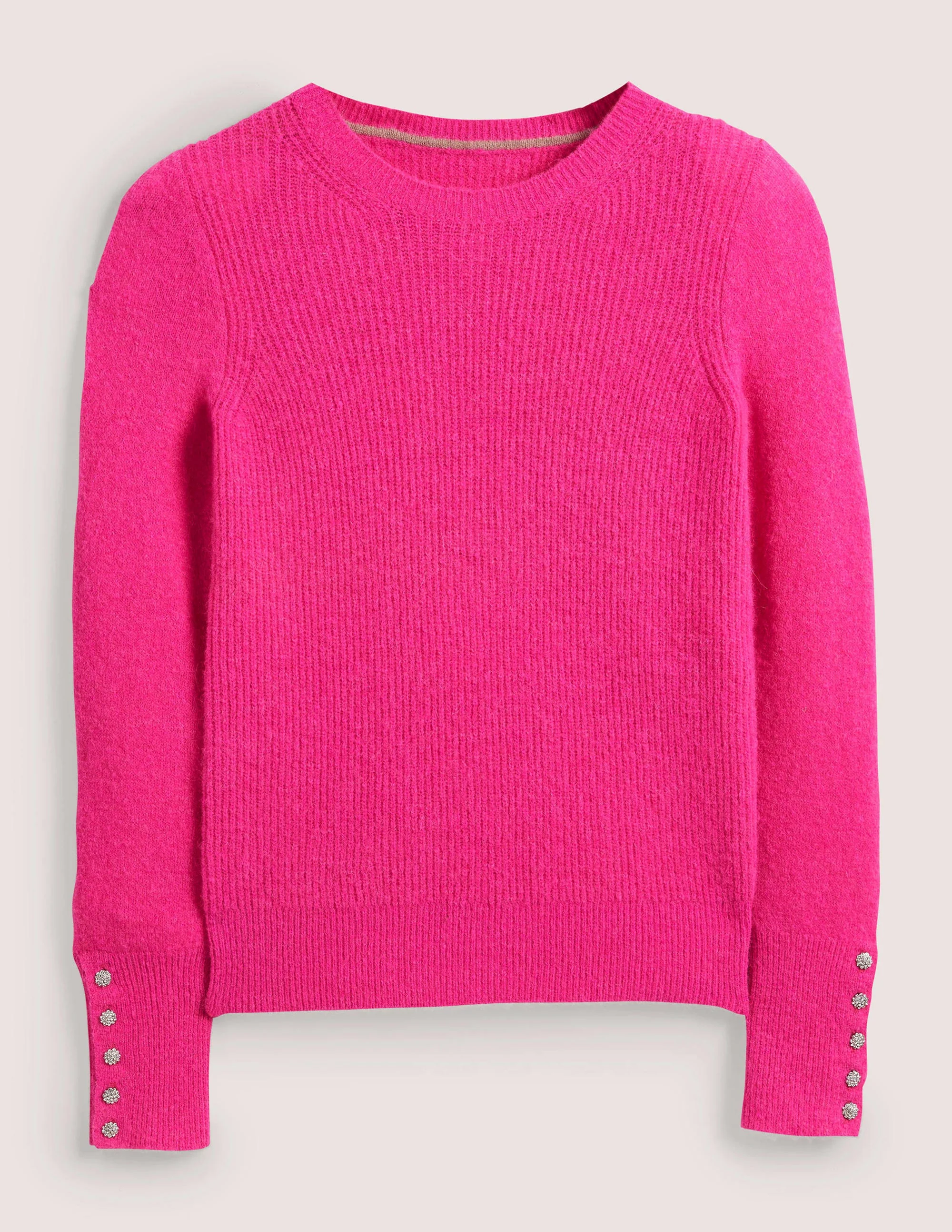 Flauschiger Pullover mit Schmucksteinknöpfen-Wassermelonenrosa - Image 5