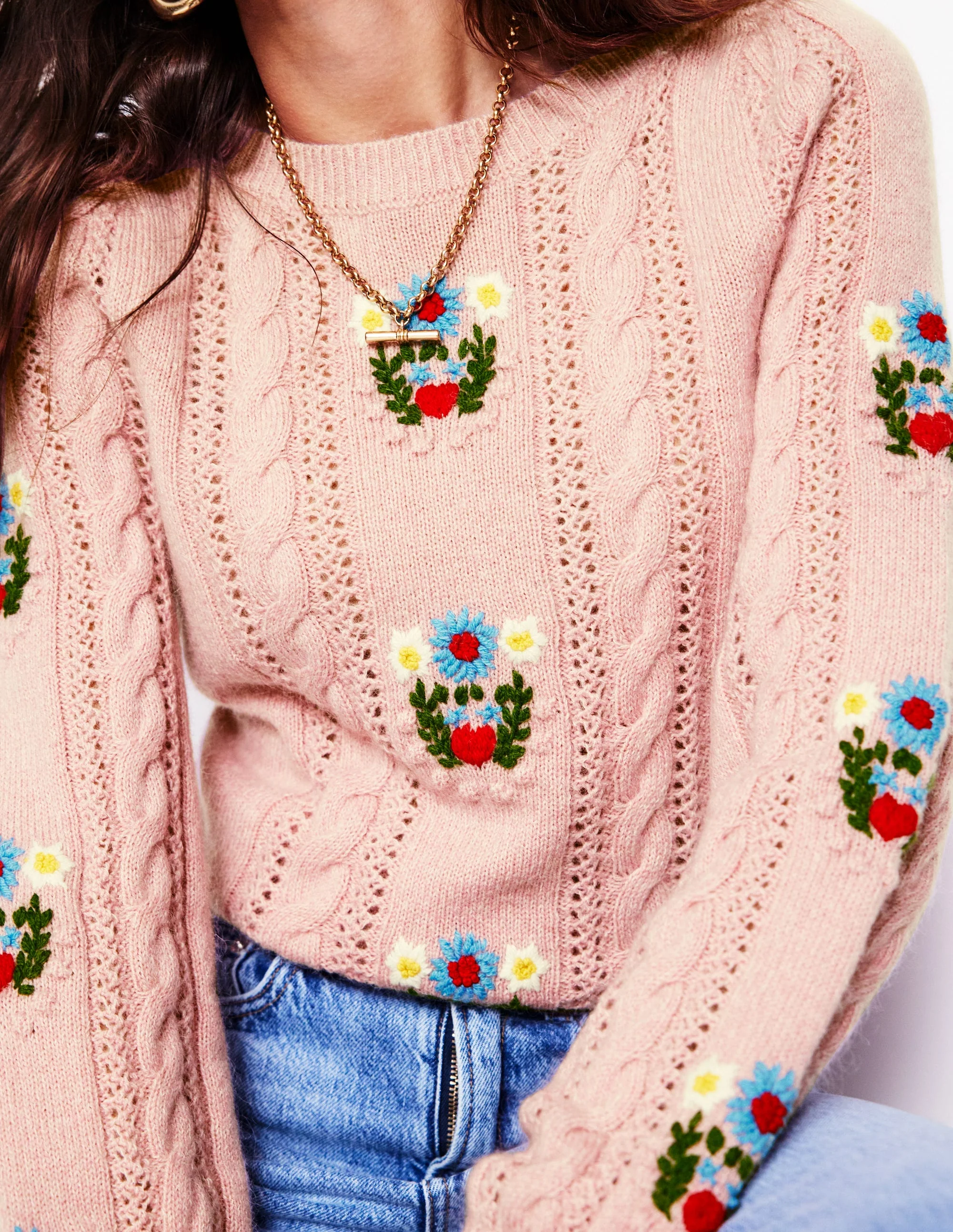 Flauschiger Pullover mit Stickerei-Sanftes Lavendelrosa - Image 3
