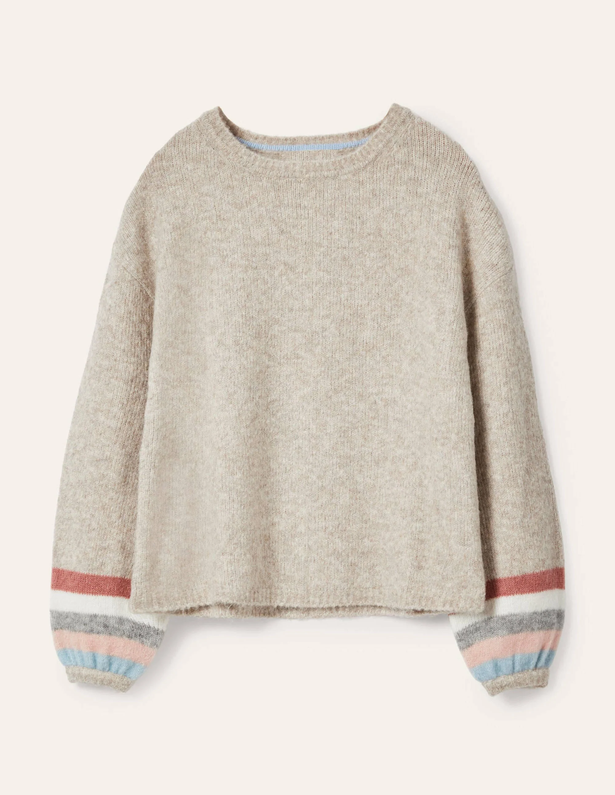 Flauschiger Pullover mit Streifen-Hellbeige Melange - Image 6