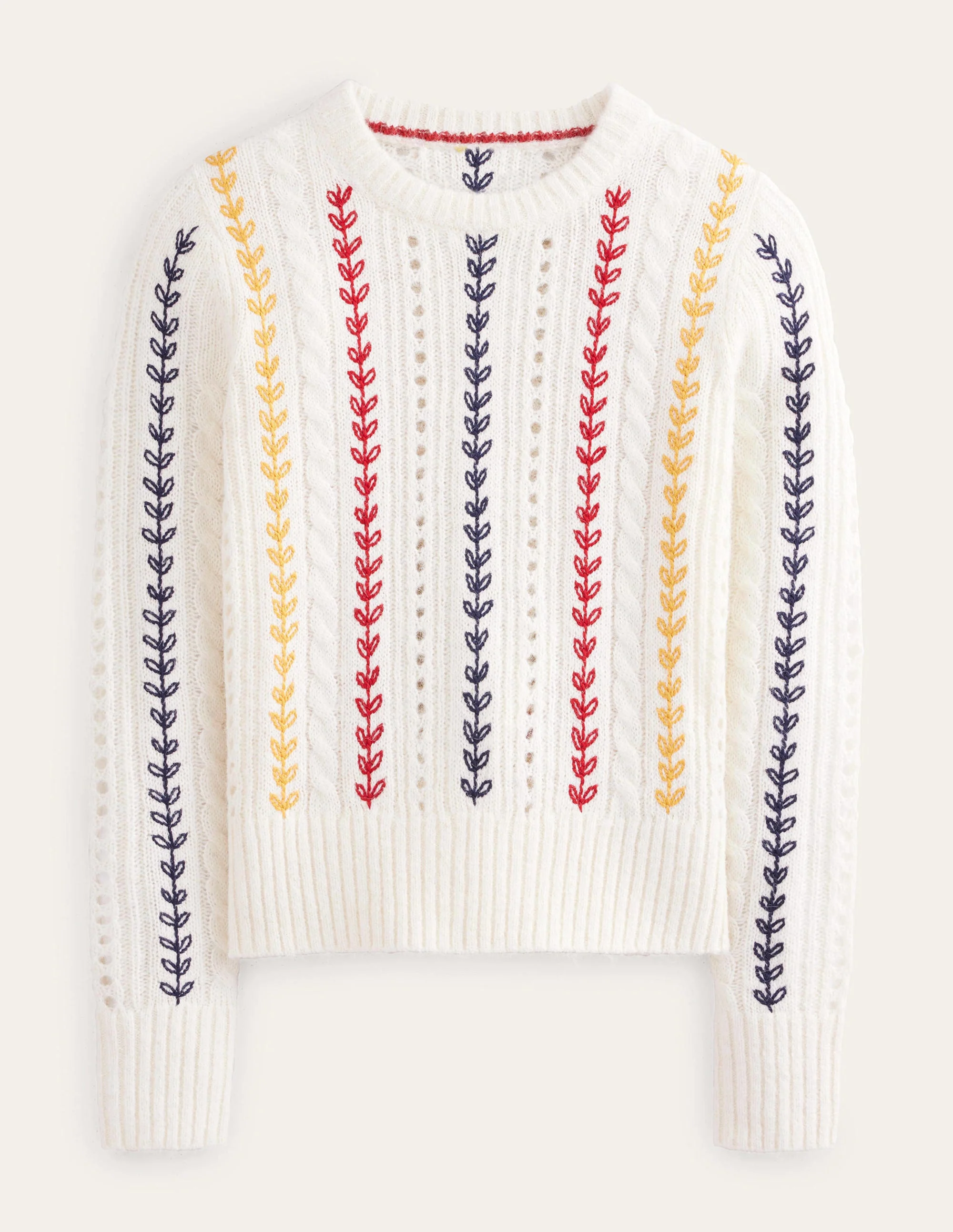 Flauschiger Pullover mit Zopfstrickmuster und Stickerei-Warmes Naturweiß - Image 5