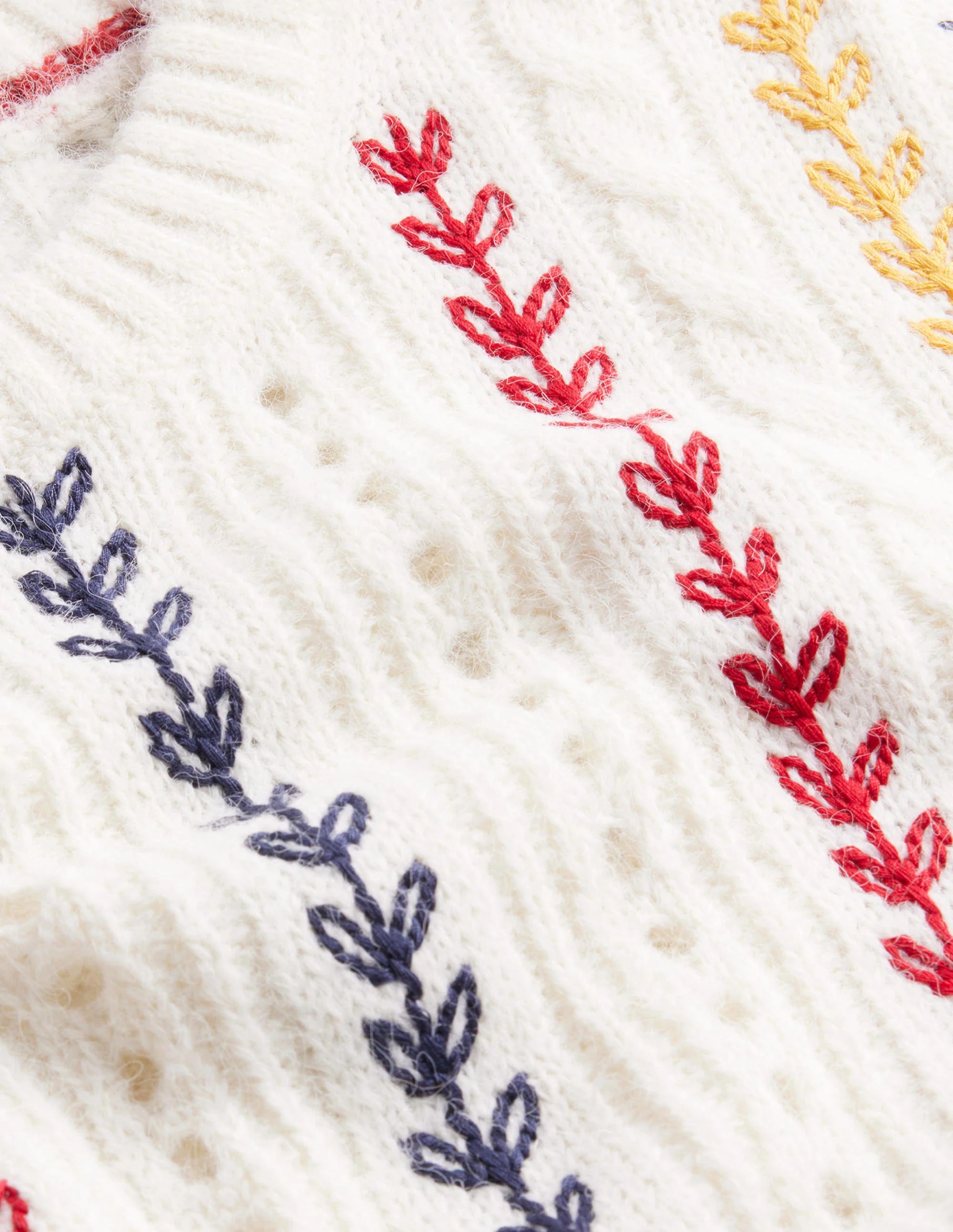 Flauschiger Pullover mit Zopfstrickmuster und Stickerei-Warmes Naturweiß - Image 6