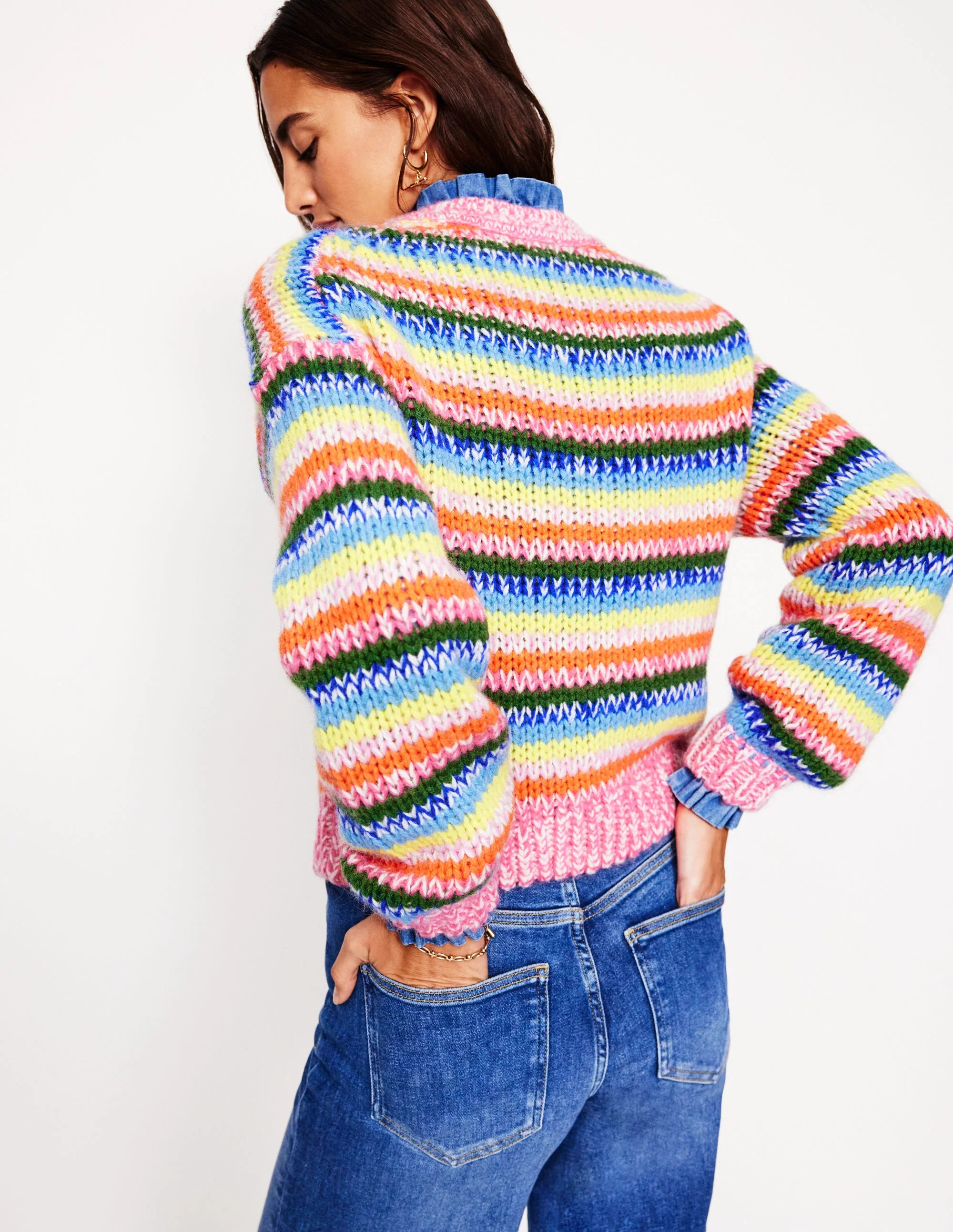 Flauschiger Streifenpullover-Breite Regenbogenstreifen - Image 3