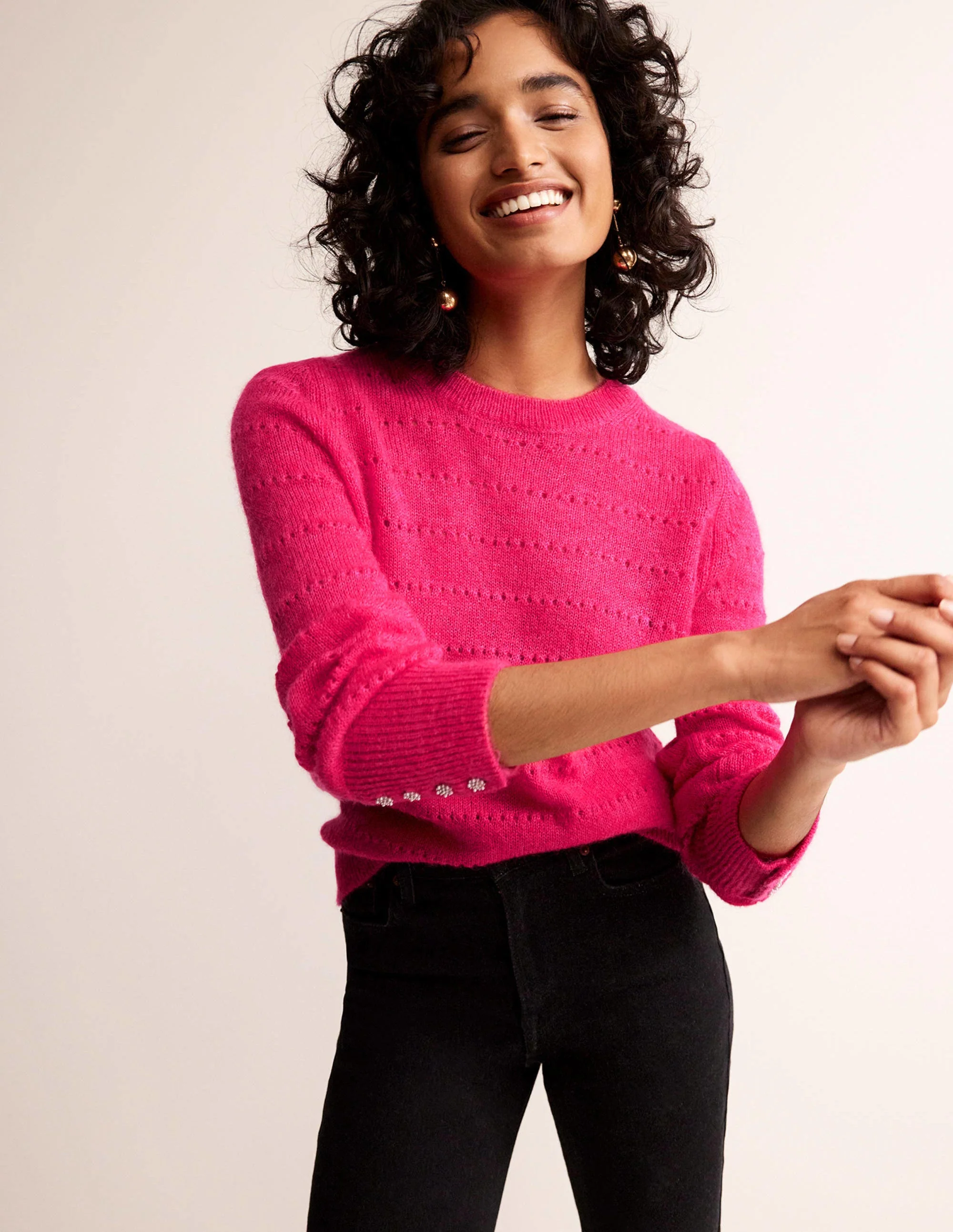 Flauschiger, texturierter Pullover-Kräftiges Rosa