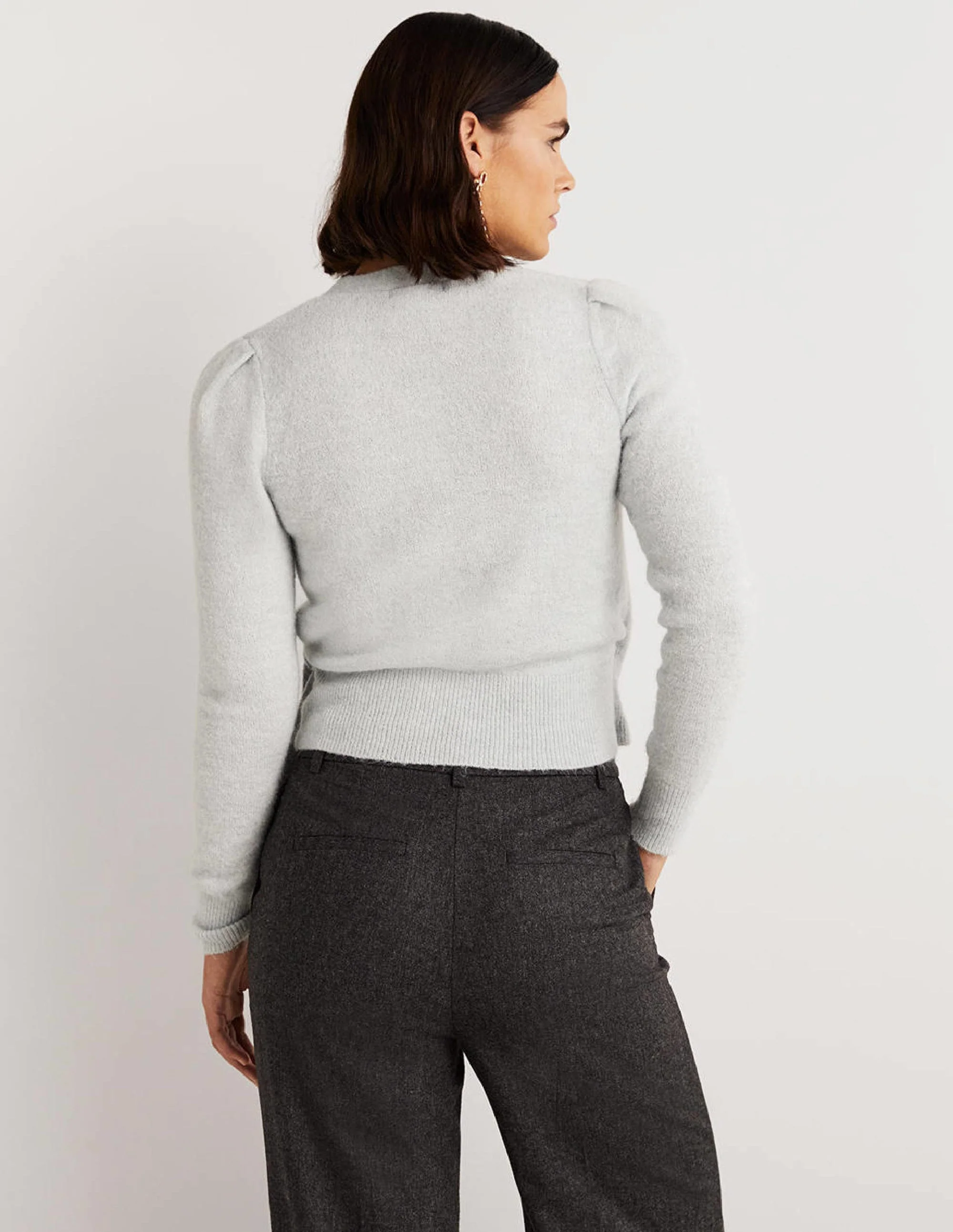 Flauschiger Wickel-Cardigan-Vintageblau Melange - Image 3