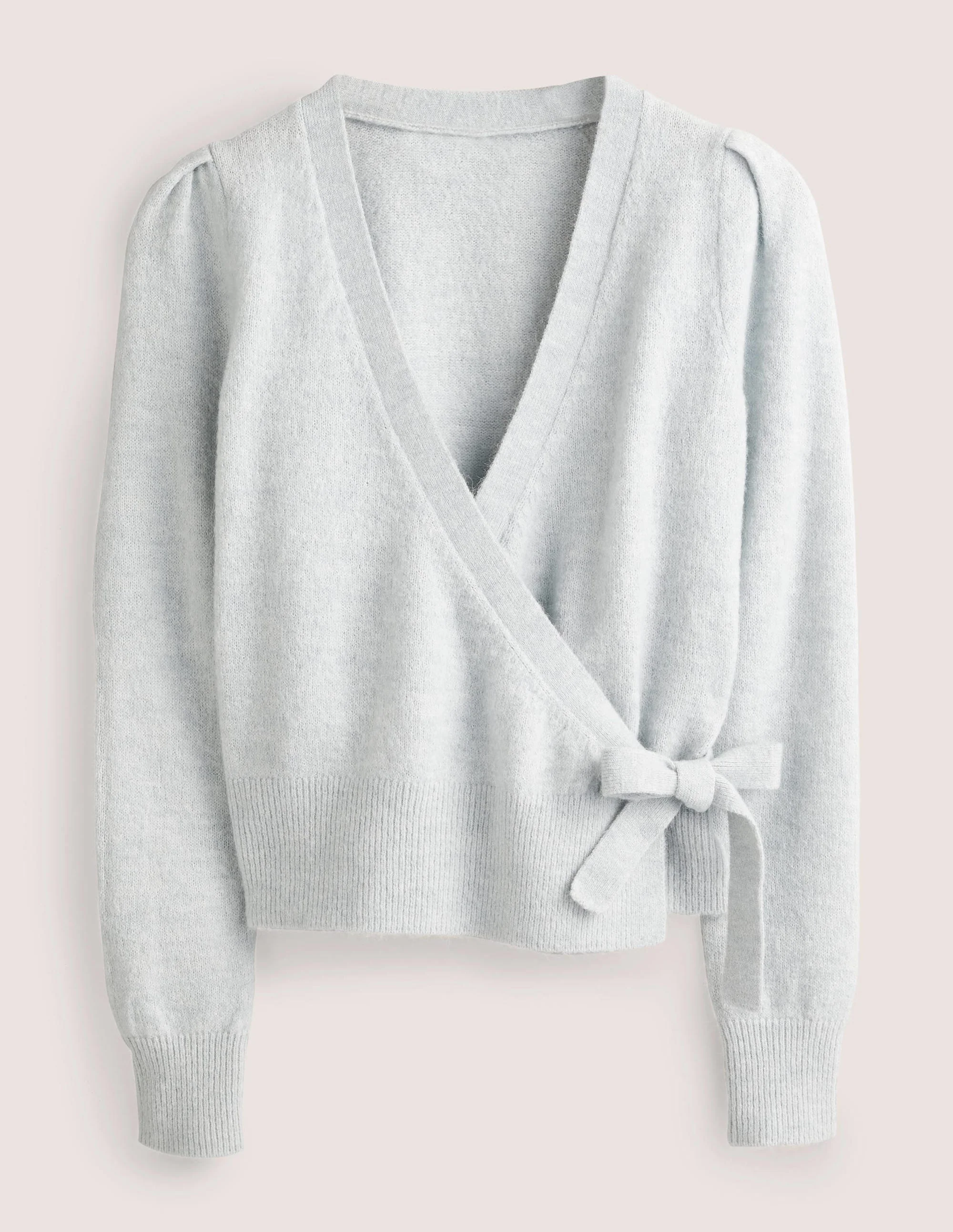 Flauschiger Wickel-Cardigan-Vintageblau Melange - Image 5