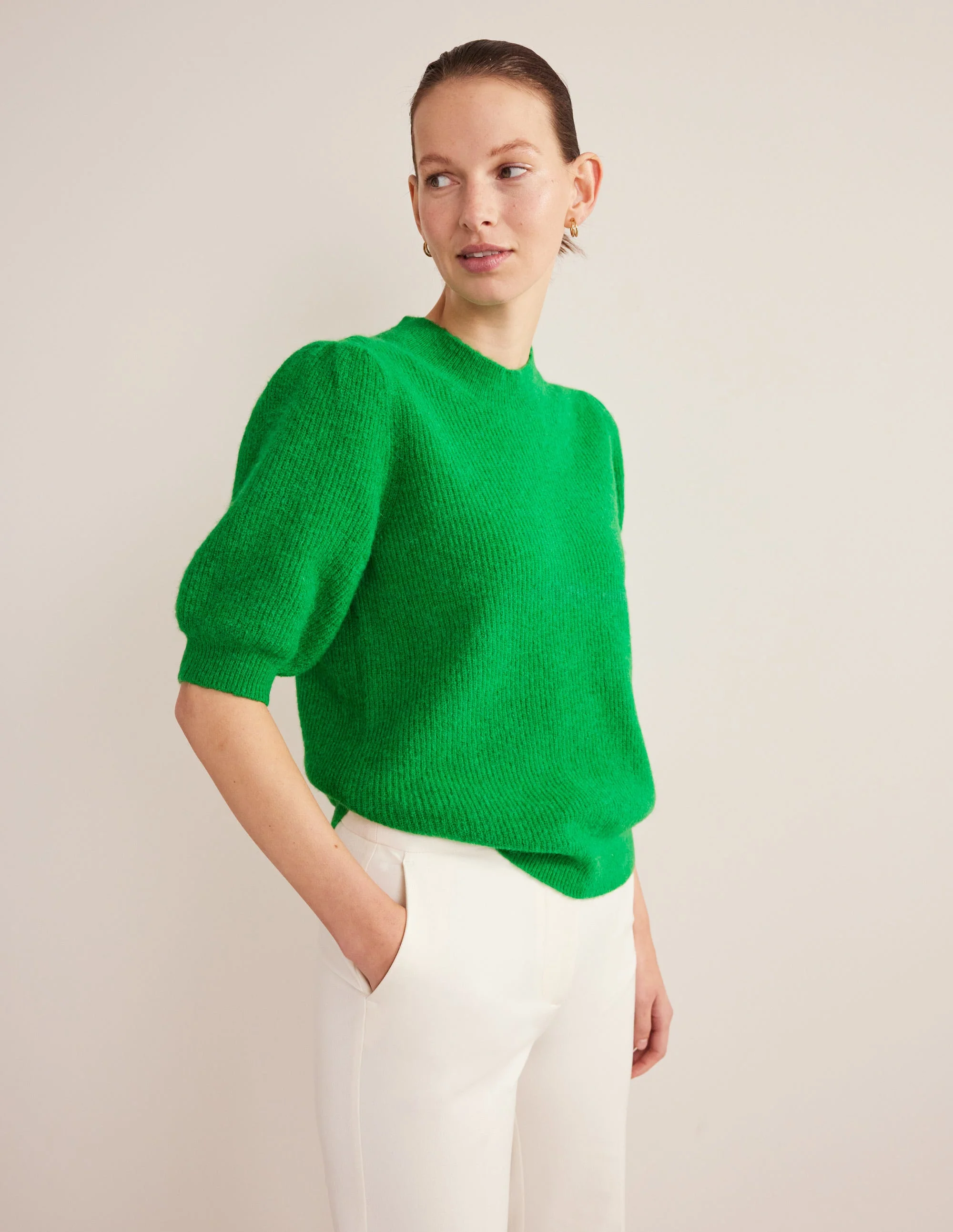 Flauschiges Rippstrick-T-Shirt-Grün