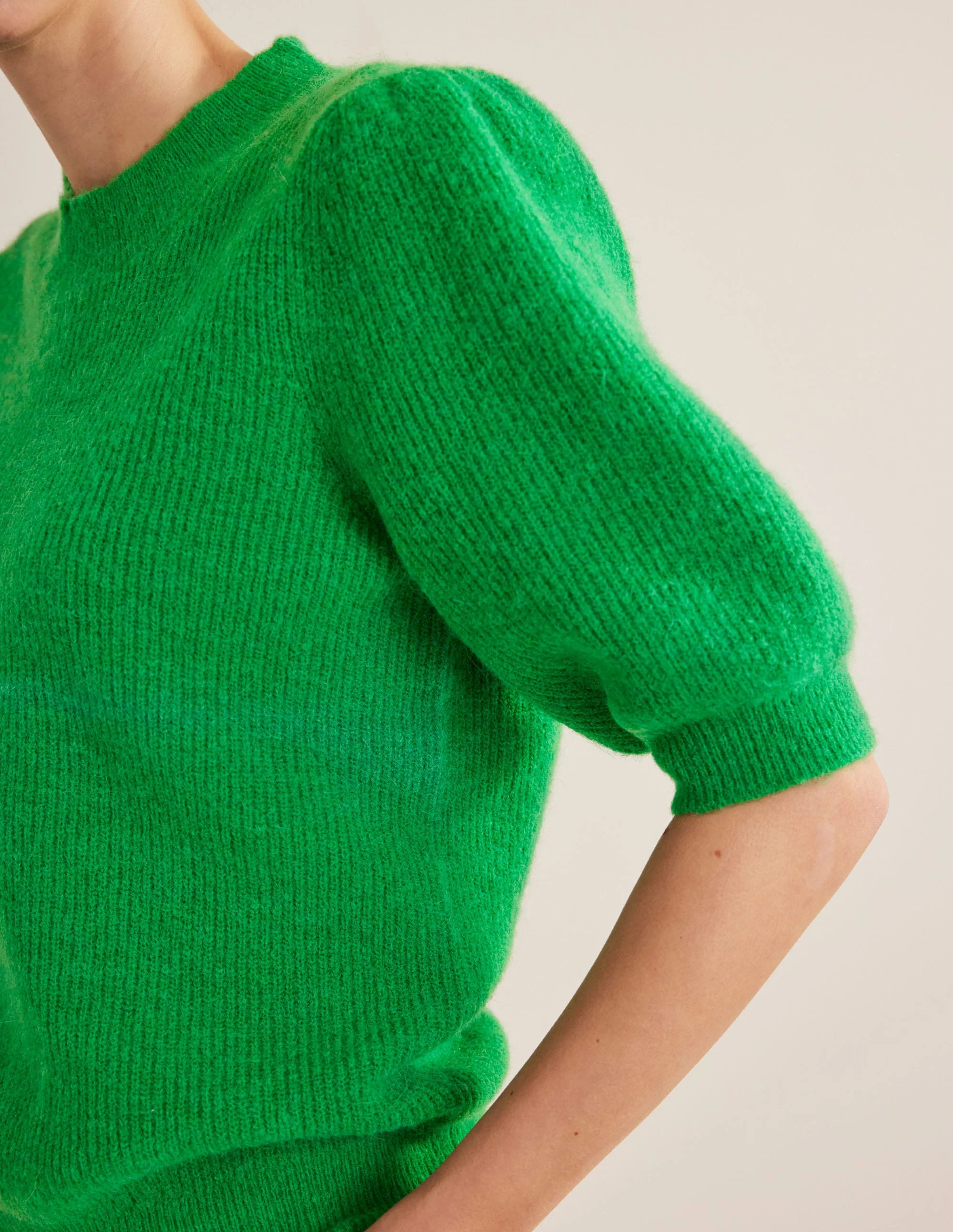 Flauschiges Rippstrick-T-Shirt-Grün - Image 2