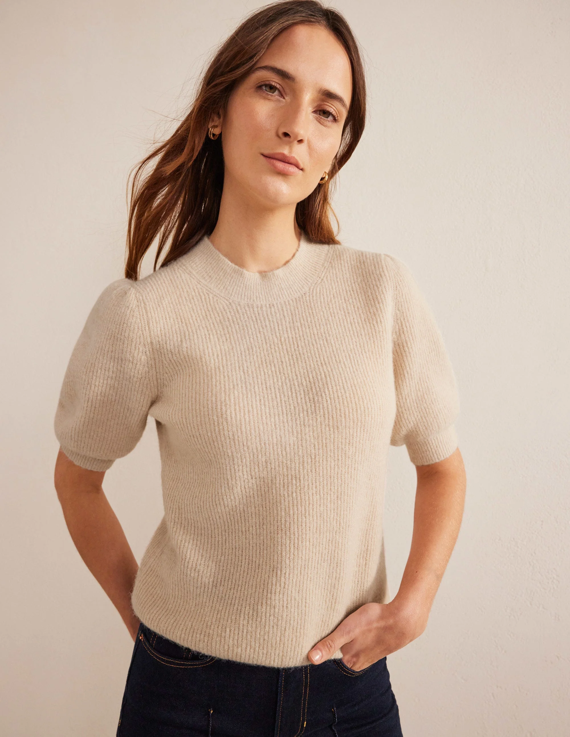 Flauschiges Rippstrick-T-Shirt-Seilbraun - Image 5