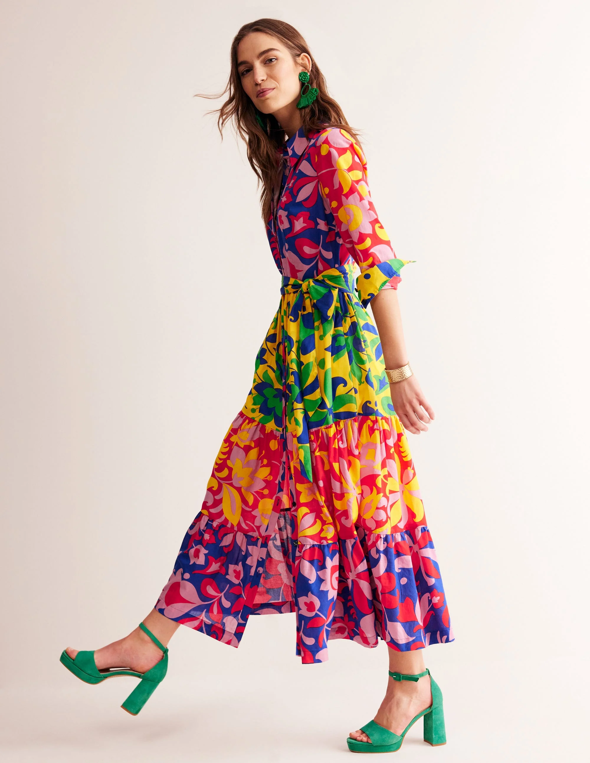 Flo Midi-Hemdblusenkleid aus Baumwolle-Abstrakte Tulpe, Kuddelmuddel