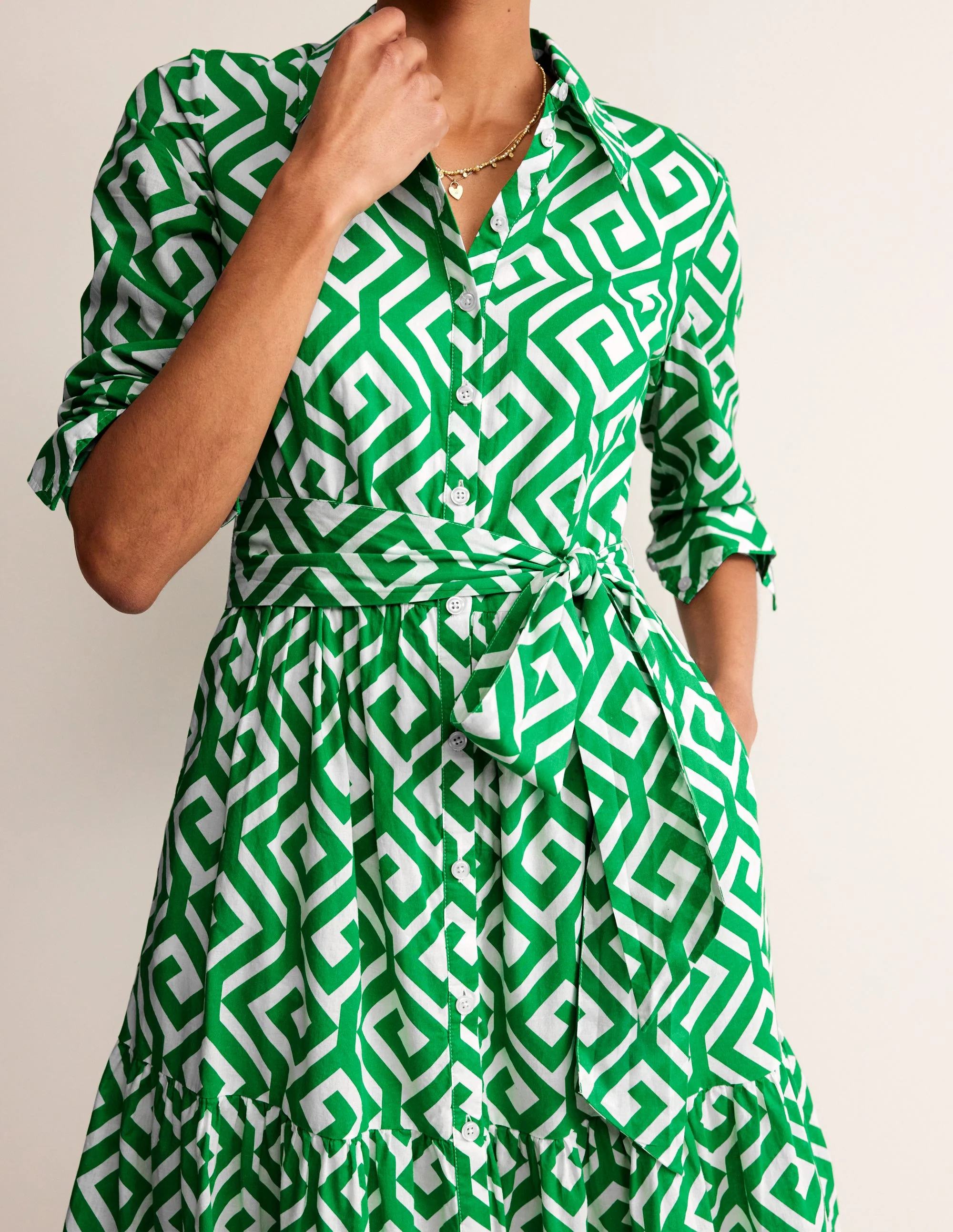 Flo Midi-Hemdblusenkleid aus Baumwolle-Grünes Tamburin, Labyrinth - Image 2