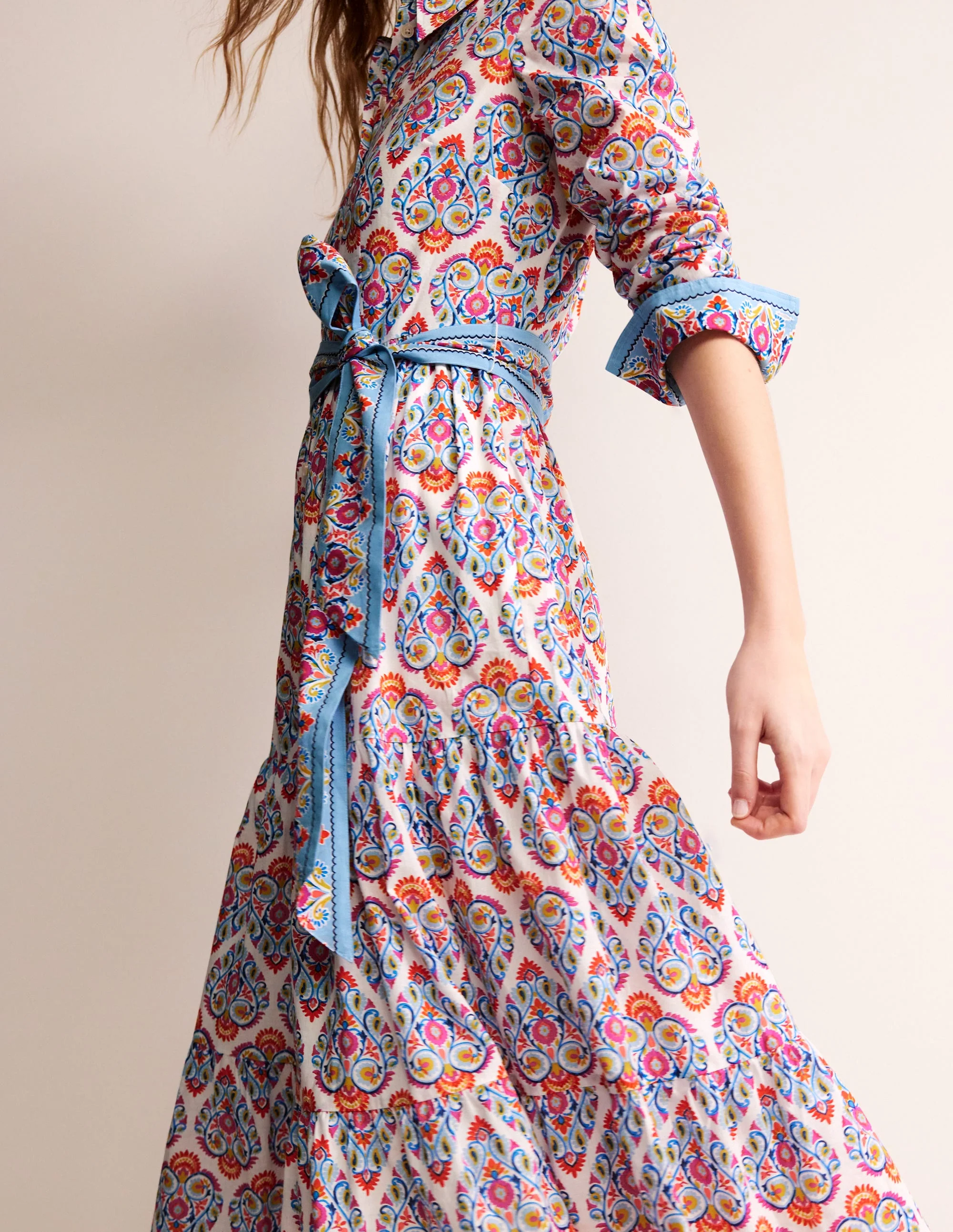 Flo Midi-Hemdblusenkleid aus Baumwolle-Hellblau, Flora-Stempel - Image 2