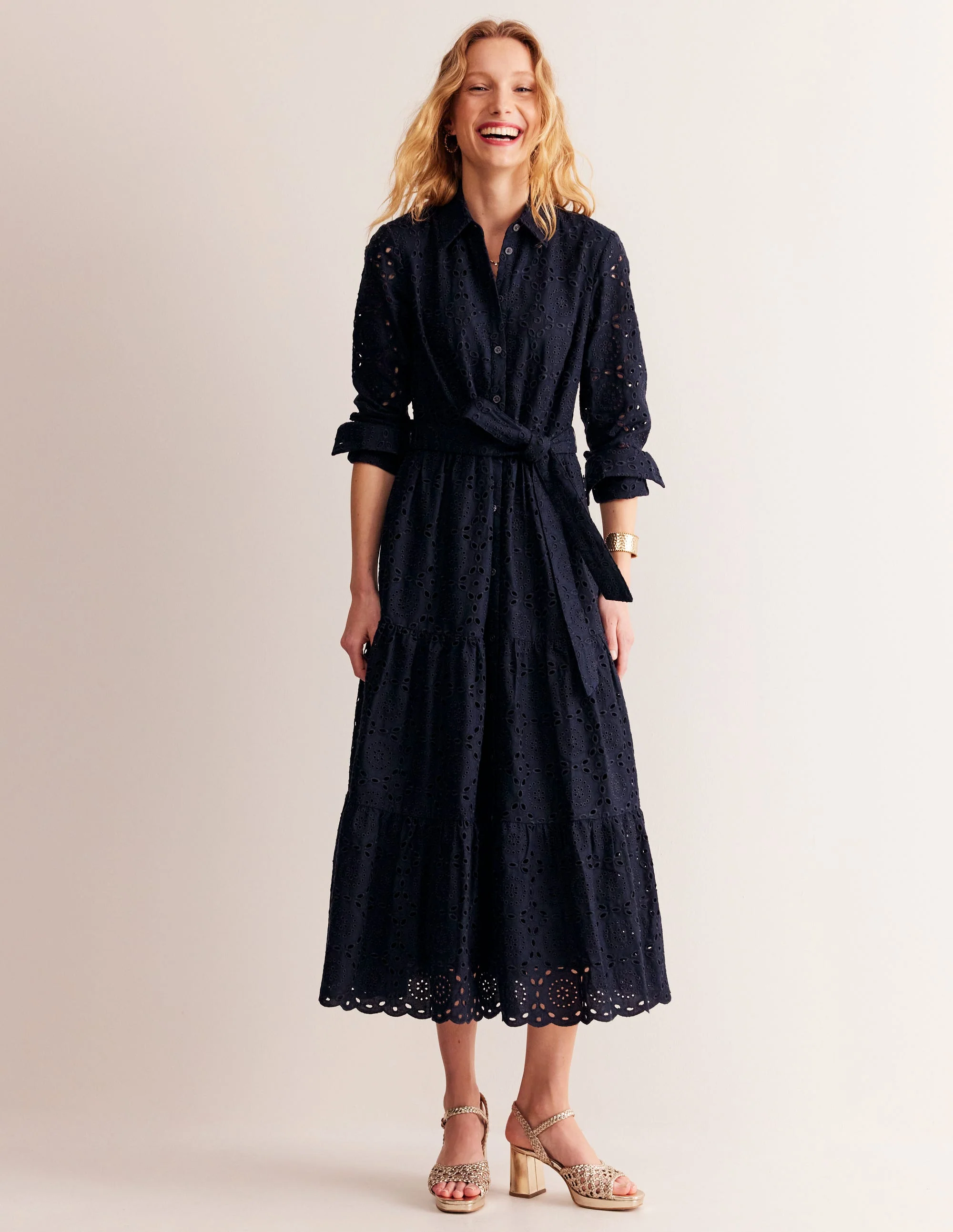 Flo Midi-Hemdkleid mit Lochstickerei-Aqua Marine Marl - Image 2